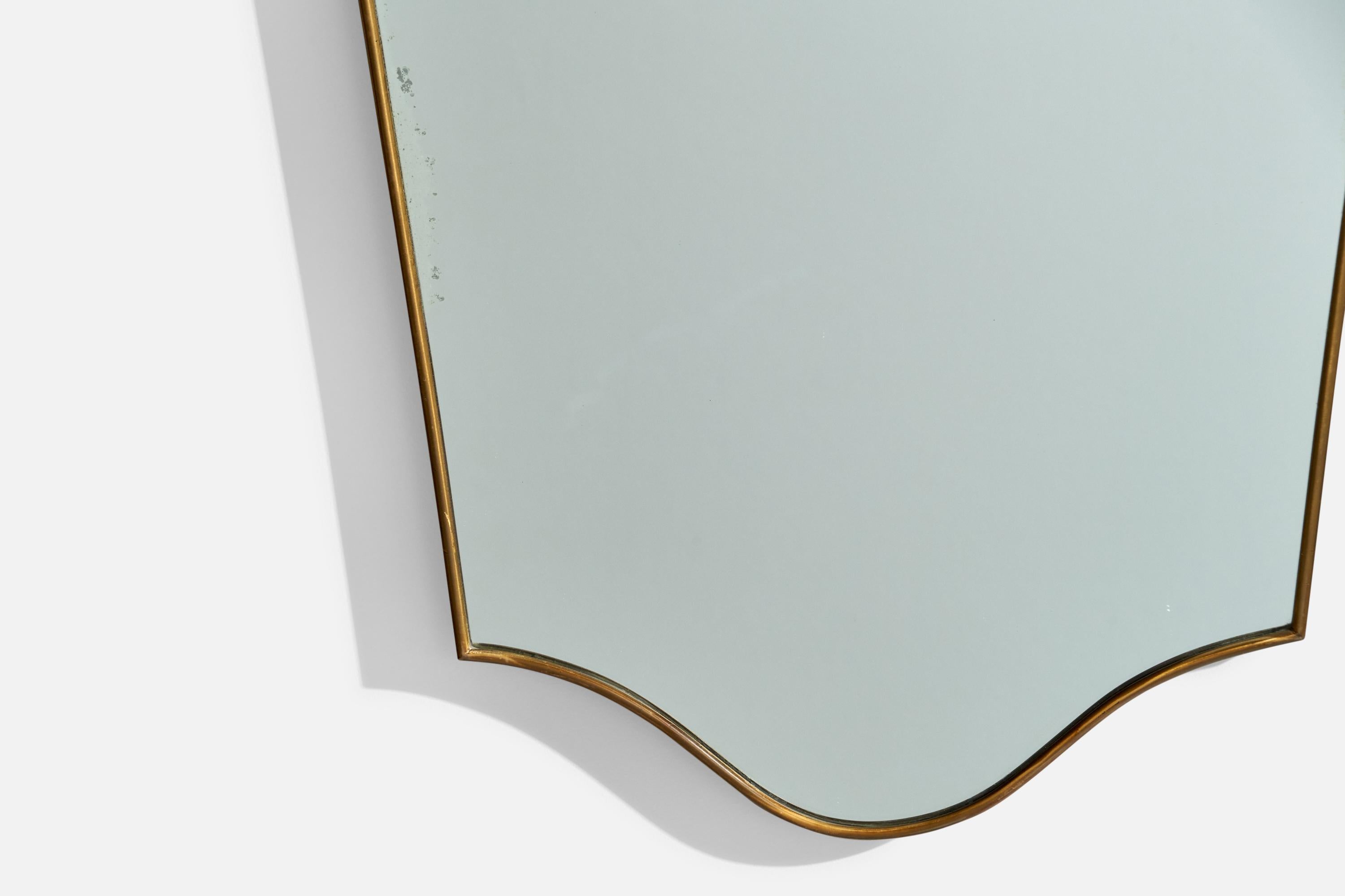 Italian Designer, Wall Mirror, Brass, Mirror Glass, Italy, 1950s For Sale 1