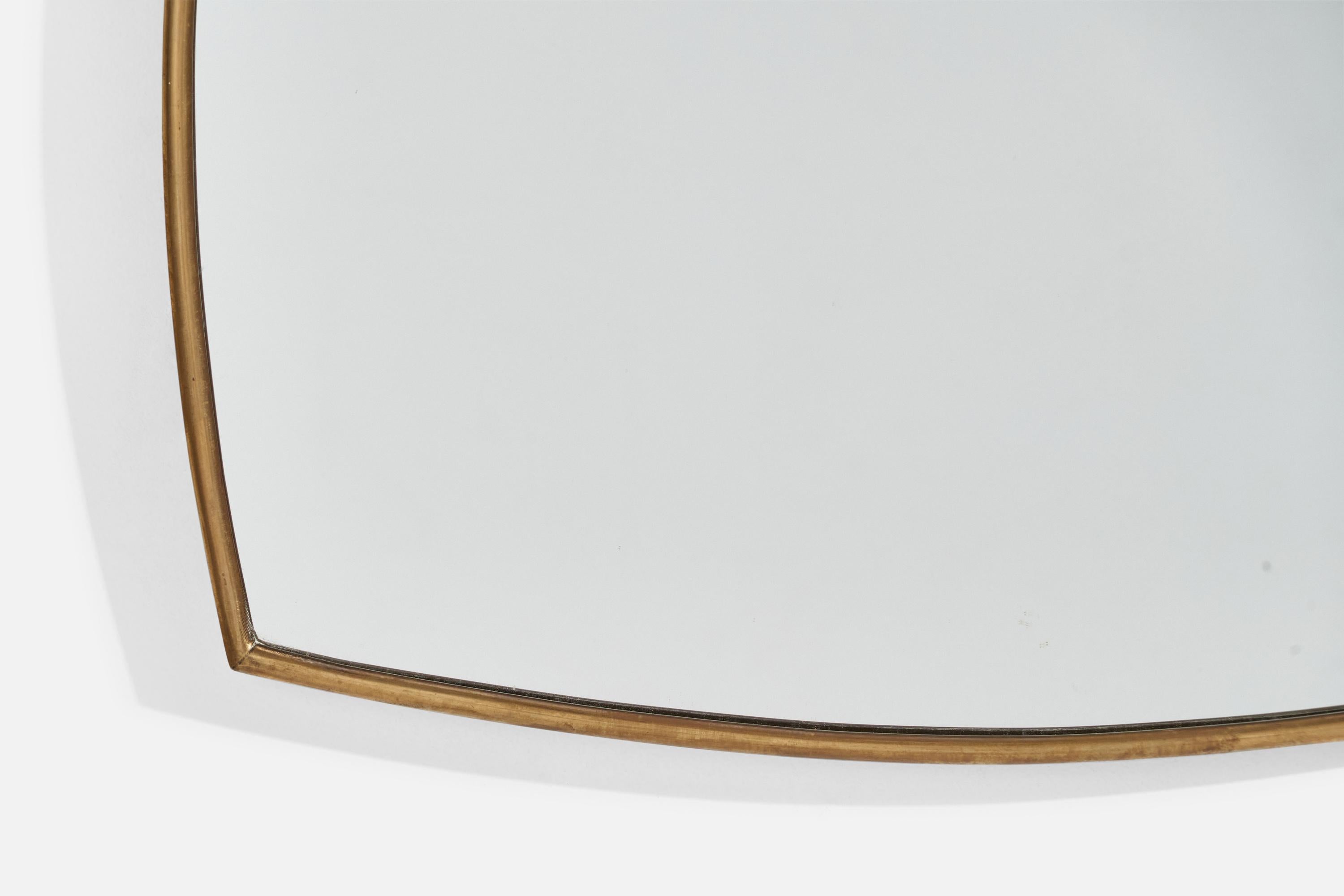 Italian Designer, Wall Mirror, Brass, Mirror Glass, Italy, 1950s For Sale 1