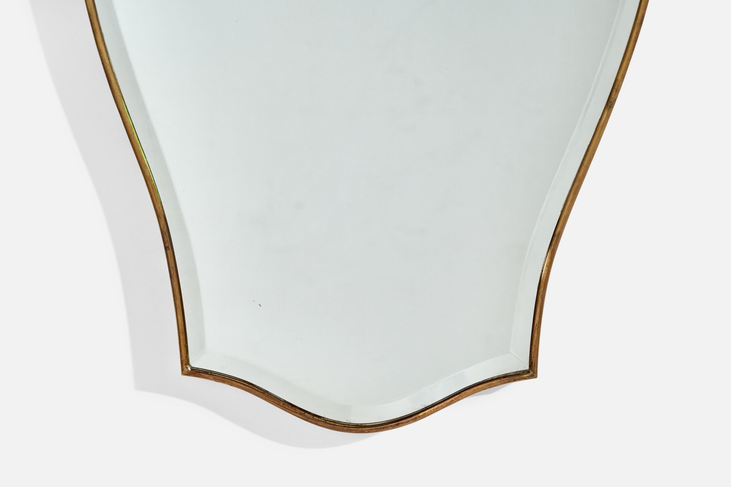 Miroir Designer italien, miroir mural, laiton, miroir en verre, Italie, années 1950 en vente