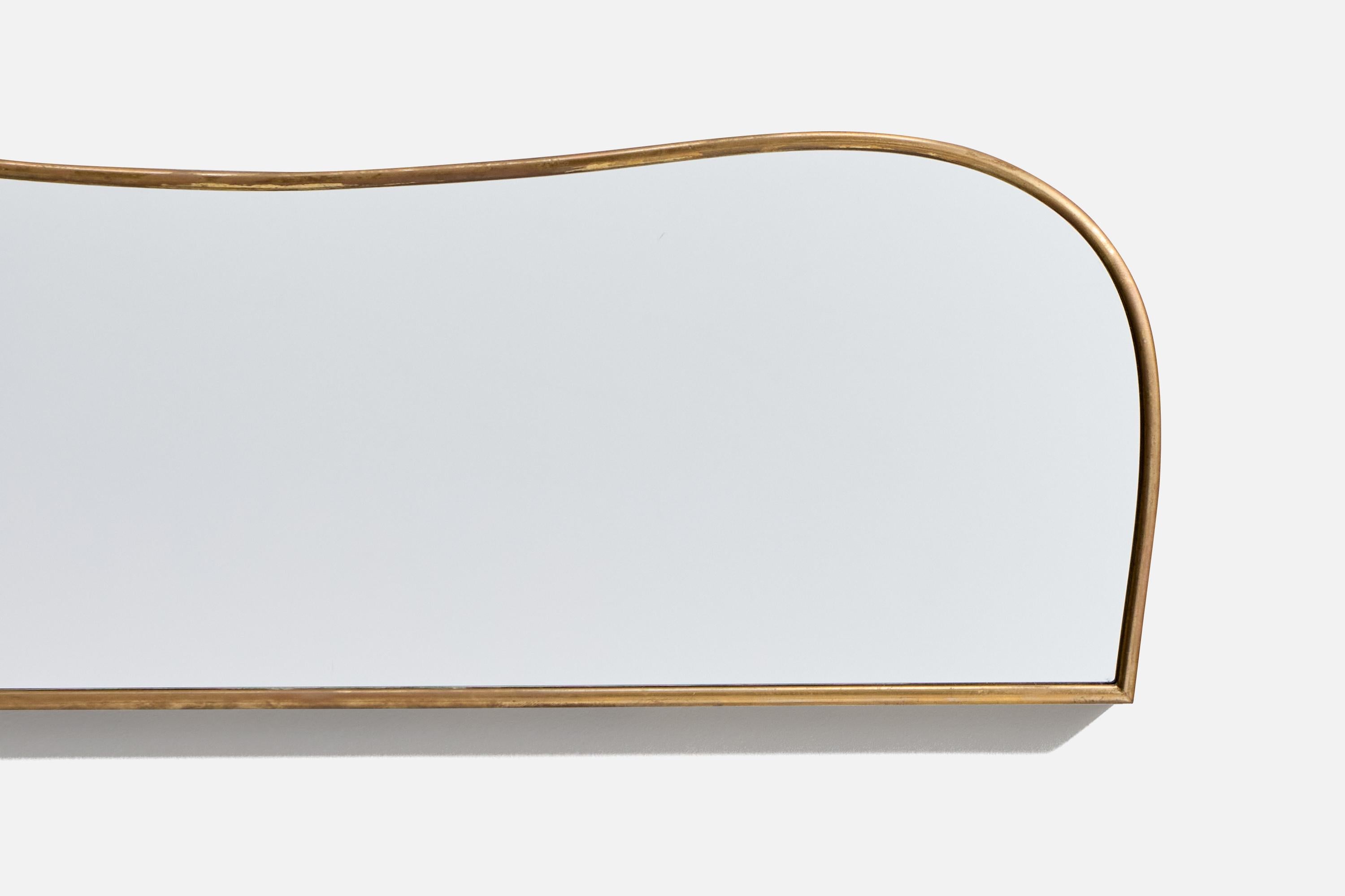 Bambou Designer italien, miroir mural, laiton, verre de miroir, Italie, années 1950 en vente