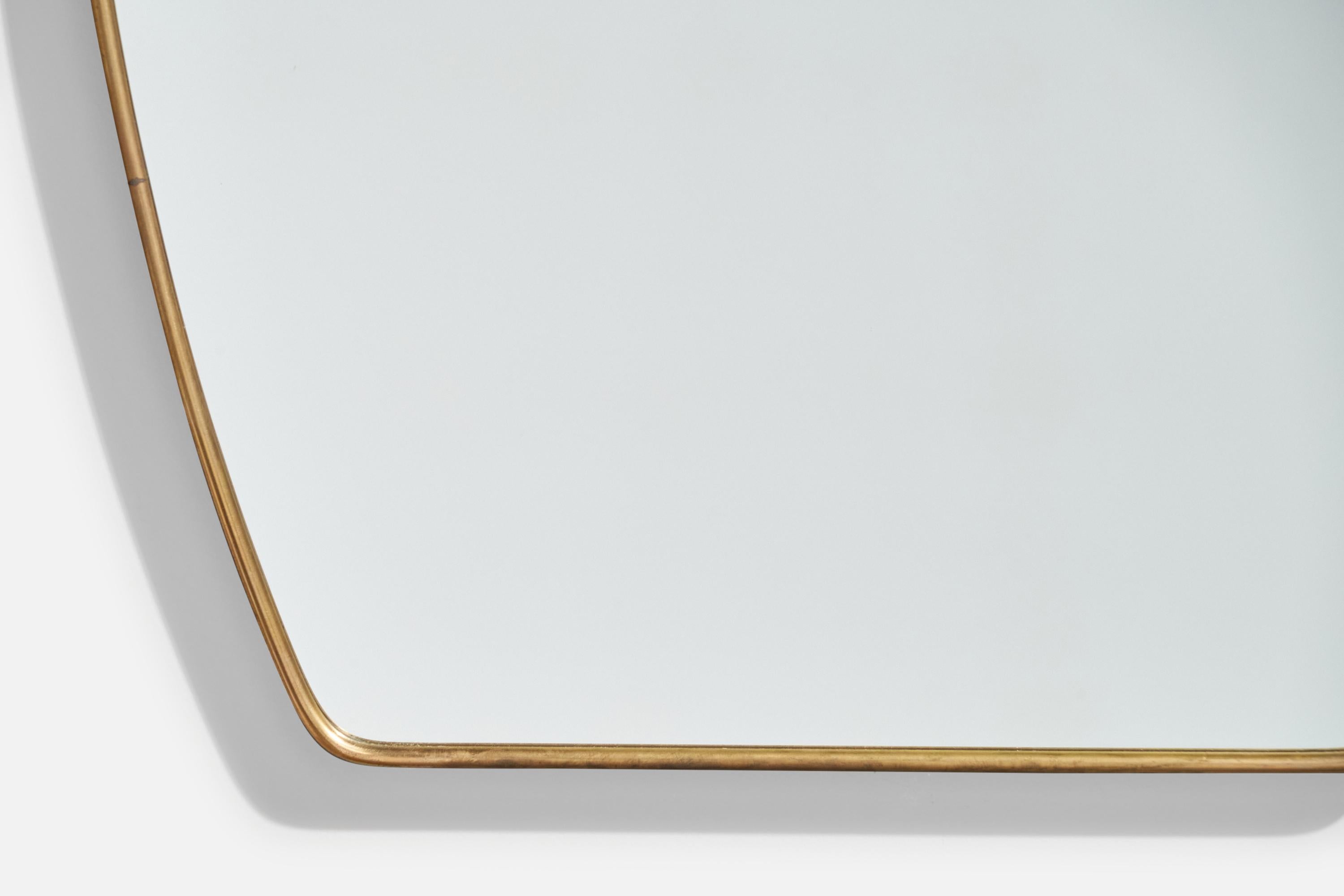 Metà XX secolo Specchio da parete di design italiano, ottone, vetro a specchio, Italia, anni '50 in vendita