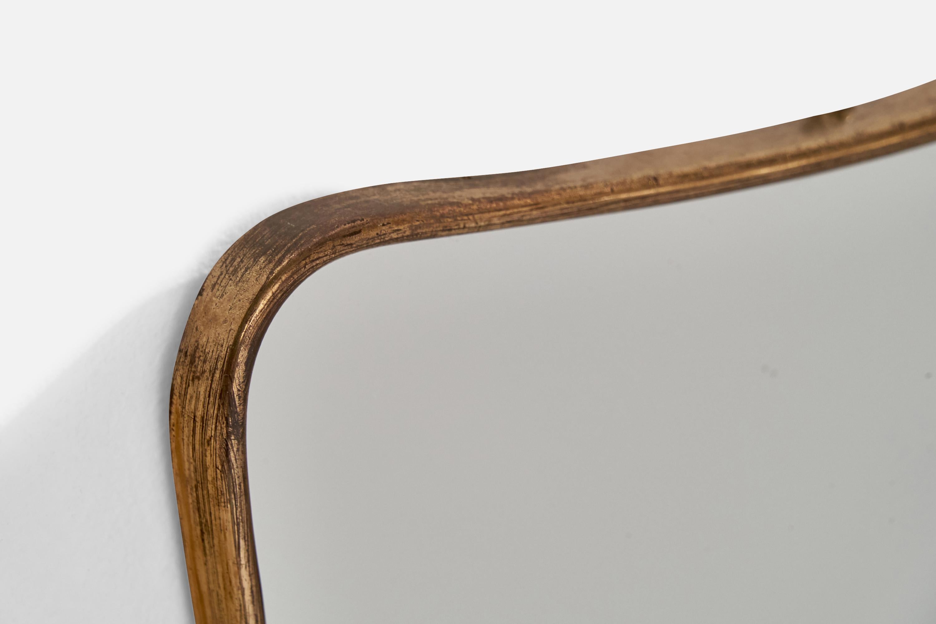Metà XX secolo Specchio da parete di design italiano, ottone, vetro a specchio, Italia, anni '50 in vendita