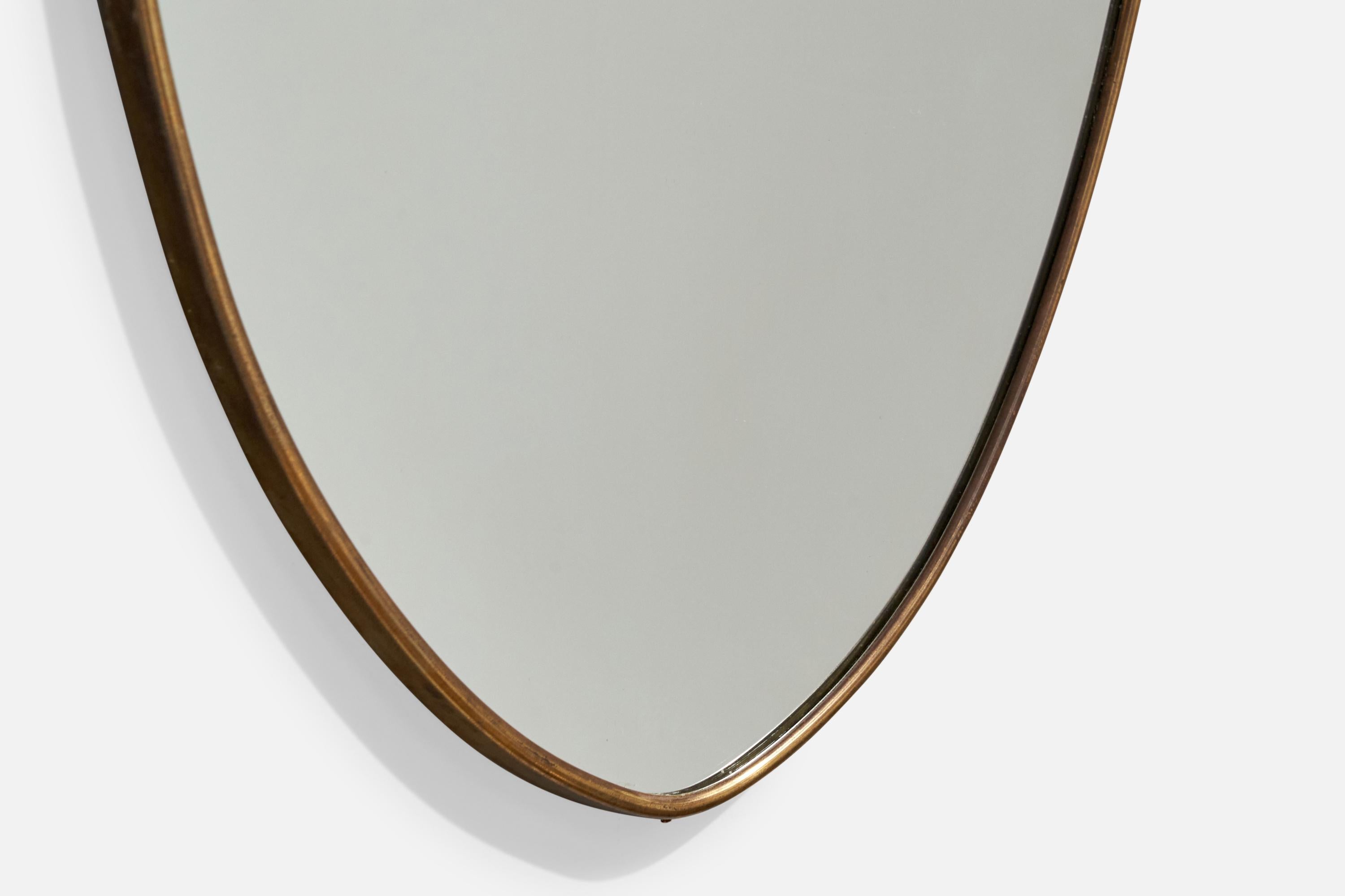 Italian Designer, Wall Mirror, Brass, Mirror Glass, Italy, 1950s For Sale 2