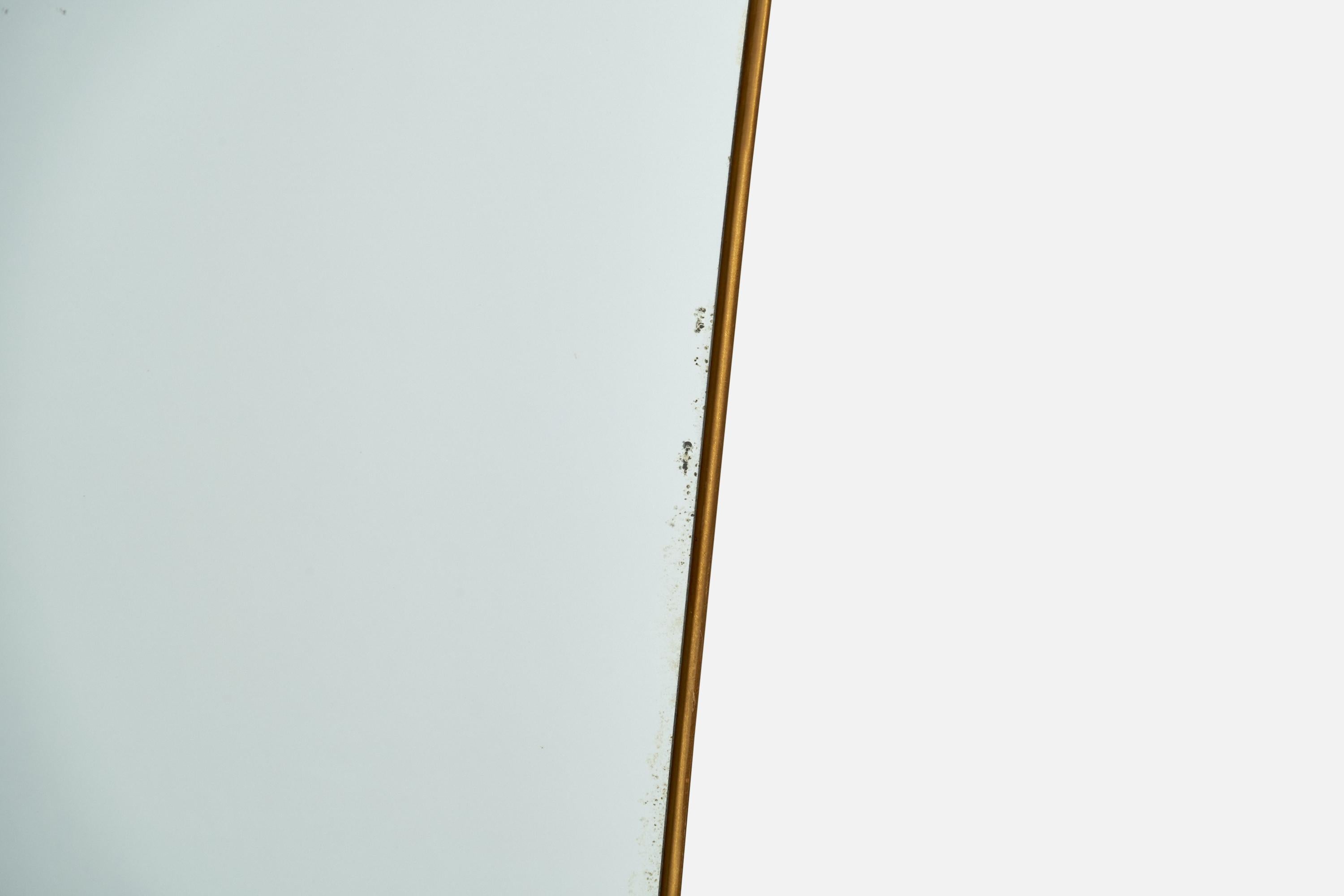 Italian Designer, Wall Mirror, Brass, Mirror Glass, Italy, 1950s For Sale 2