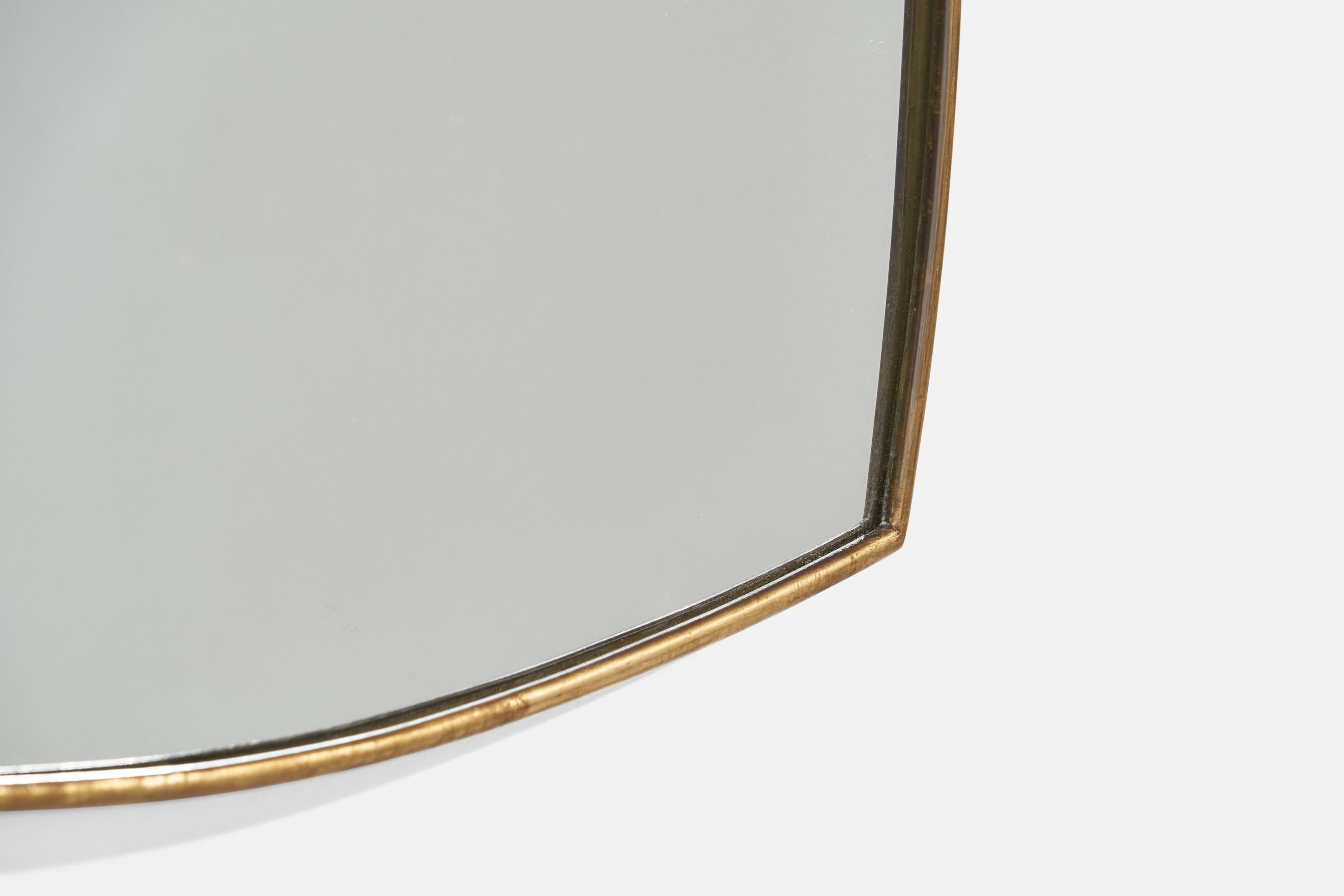 Italian Designer, Wall Mirror, Brass, Mirror Glass, Italy, 1950s For Sale 2