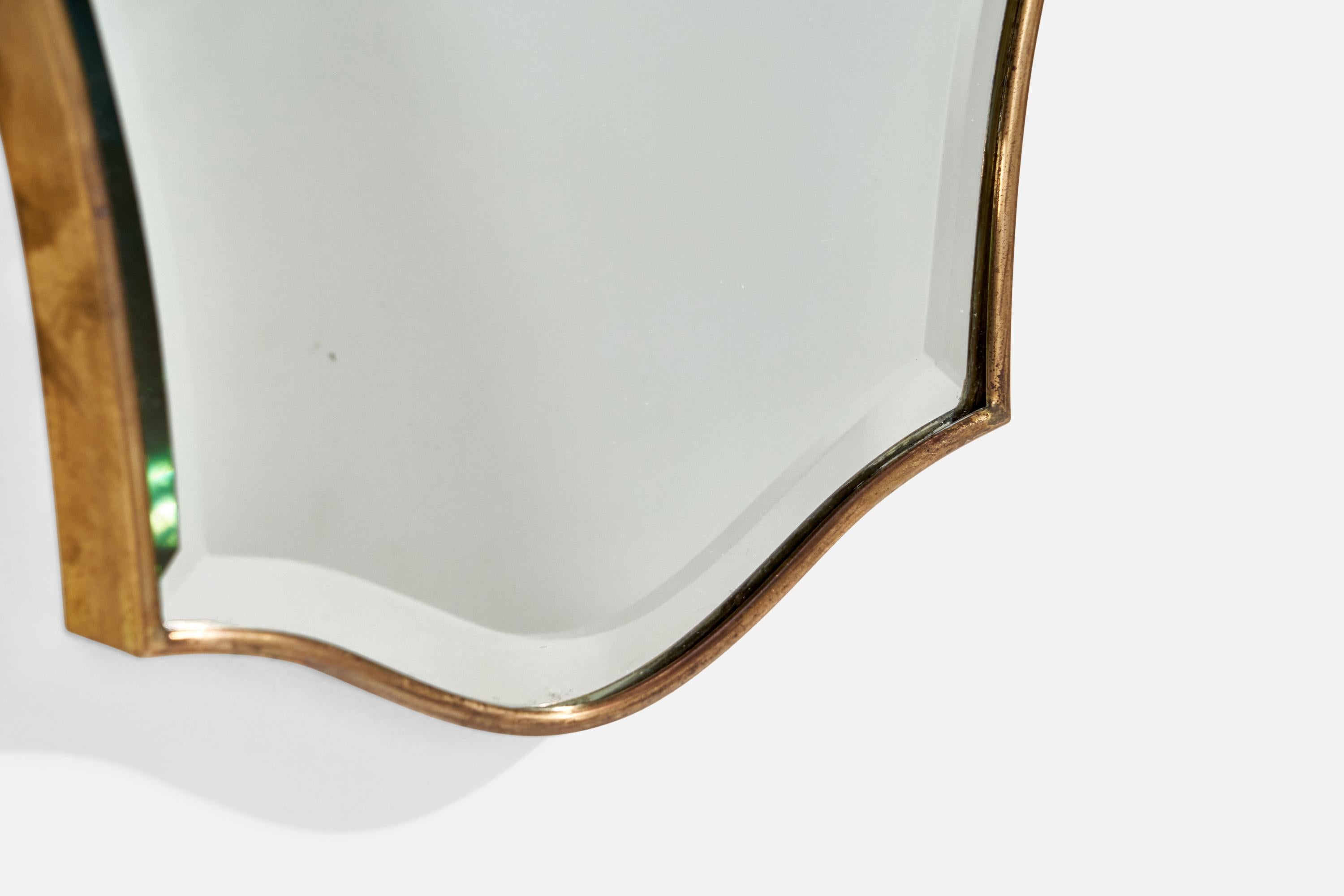 Designer italien, miroir mural, laiton, miroir en verre, Italie, années 1950 en vente 1