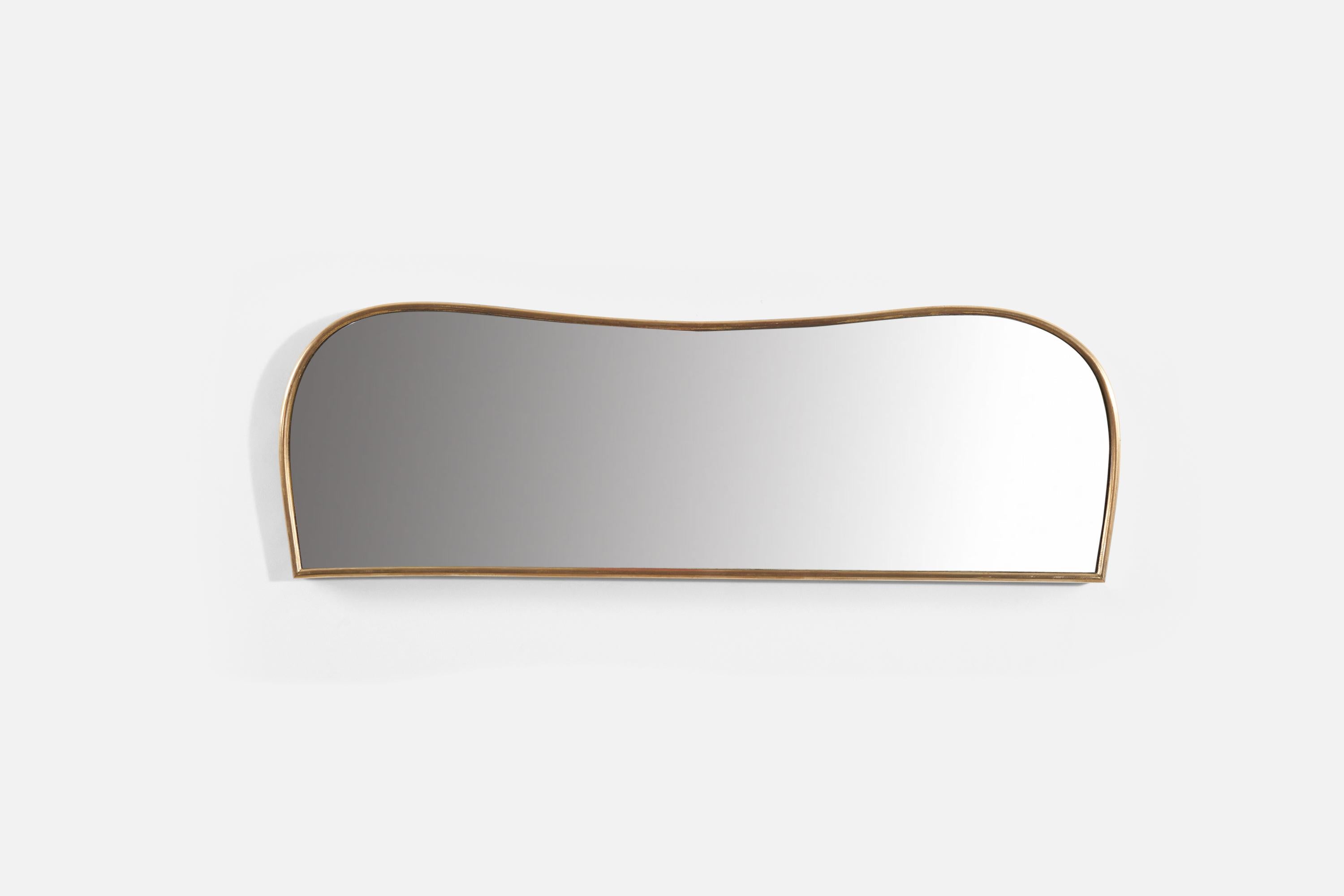 Italian Designer, Wall Mirror, Brass, Mirror Glass, Italy, 1950s For Sale 2
