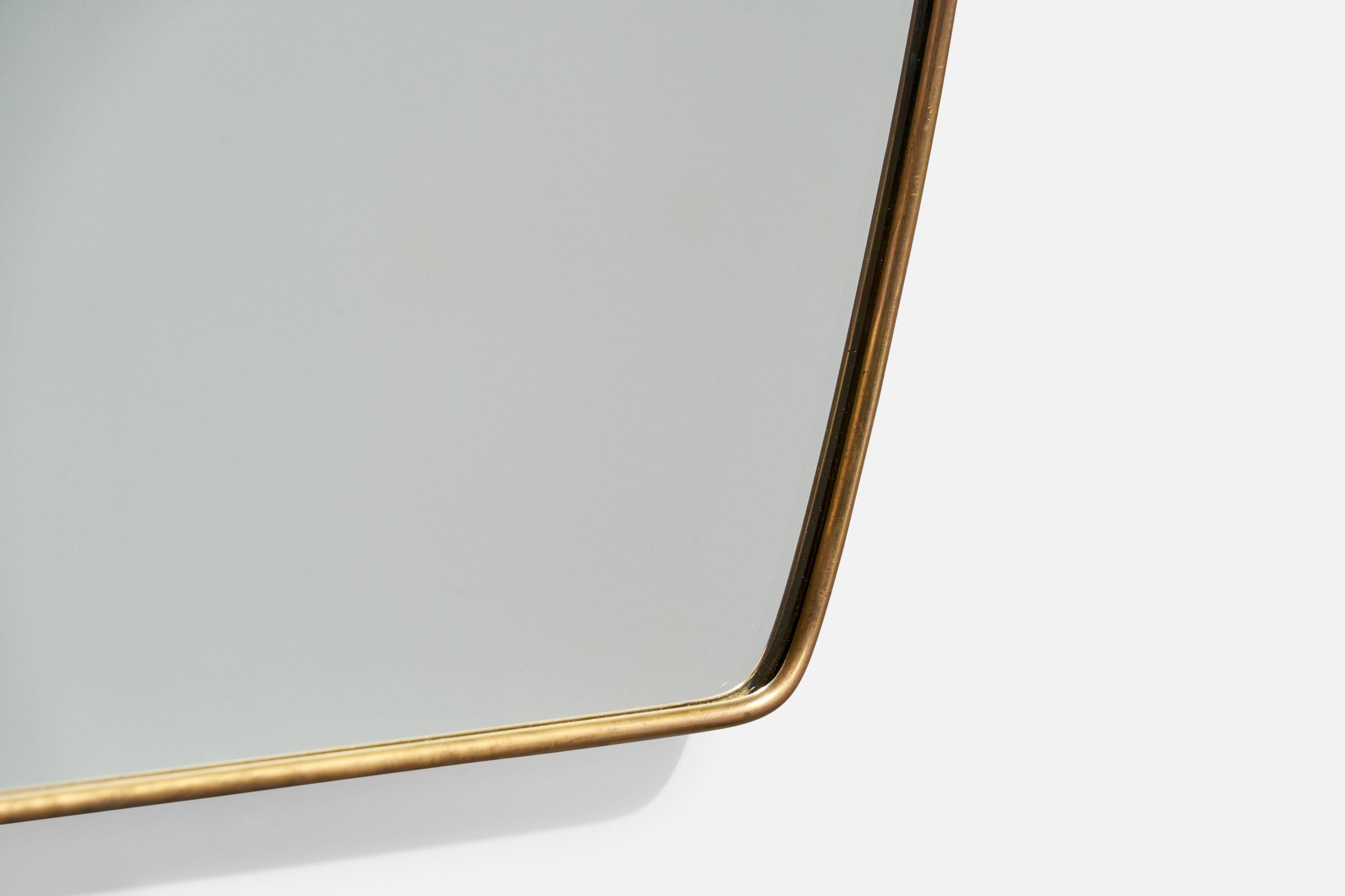 Specchio da parete di design italiano, ottone, vetro a specchio, Italia, anni '50 in vendita 1