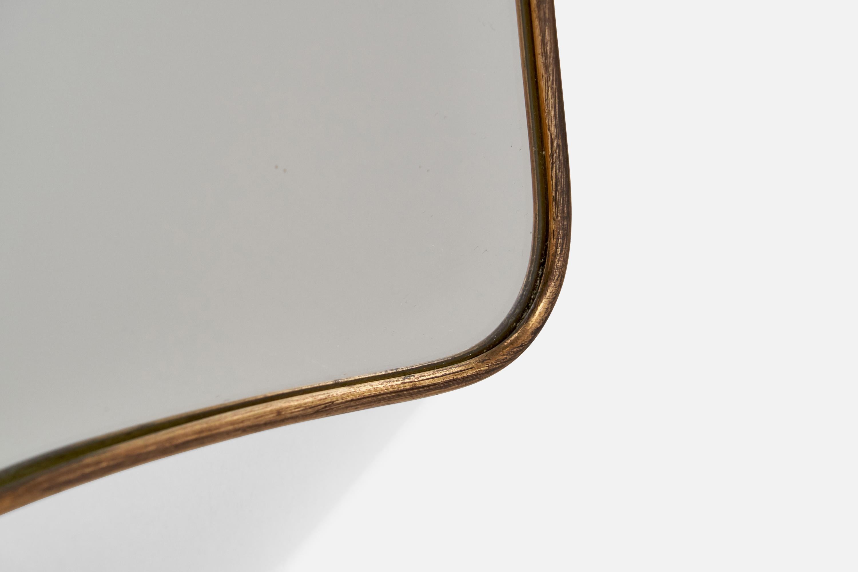 Specchio da parete di design italiano, ottone, vetro a specchio, Italia, anni '50 in vendita 1