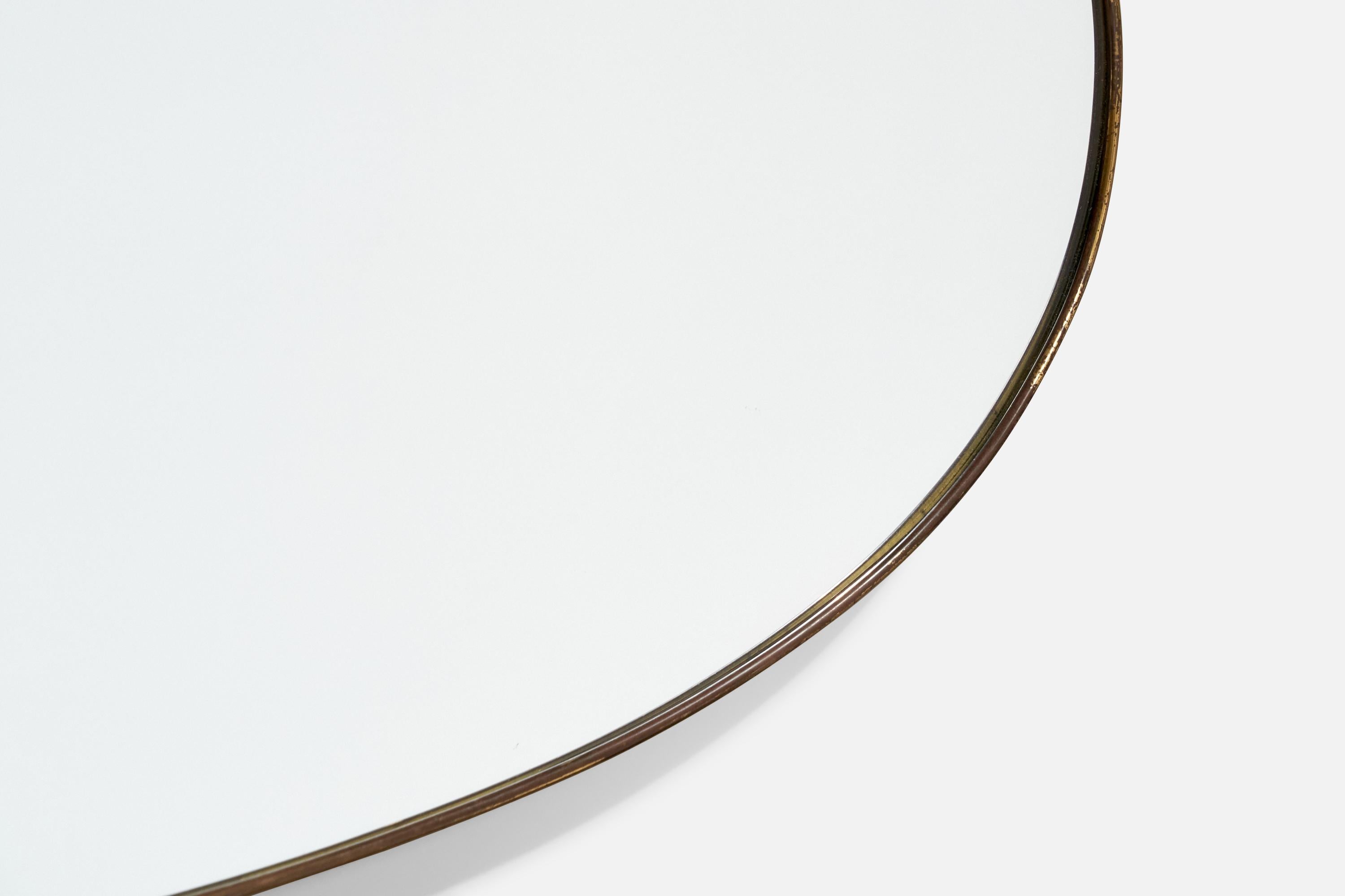 Designer italien, miroir mural, laiton, miroir en verre, Italie, années 1950 en vente 1