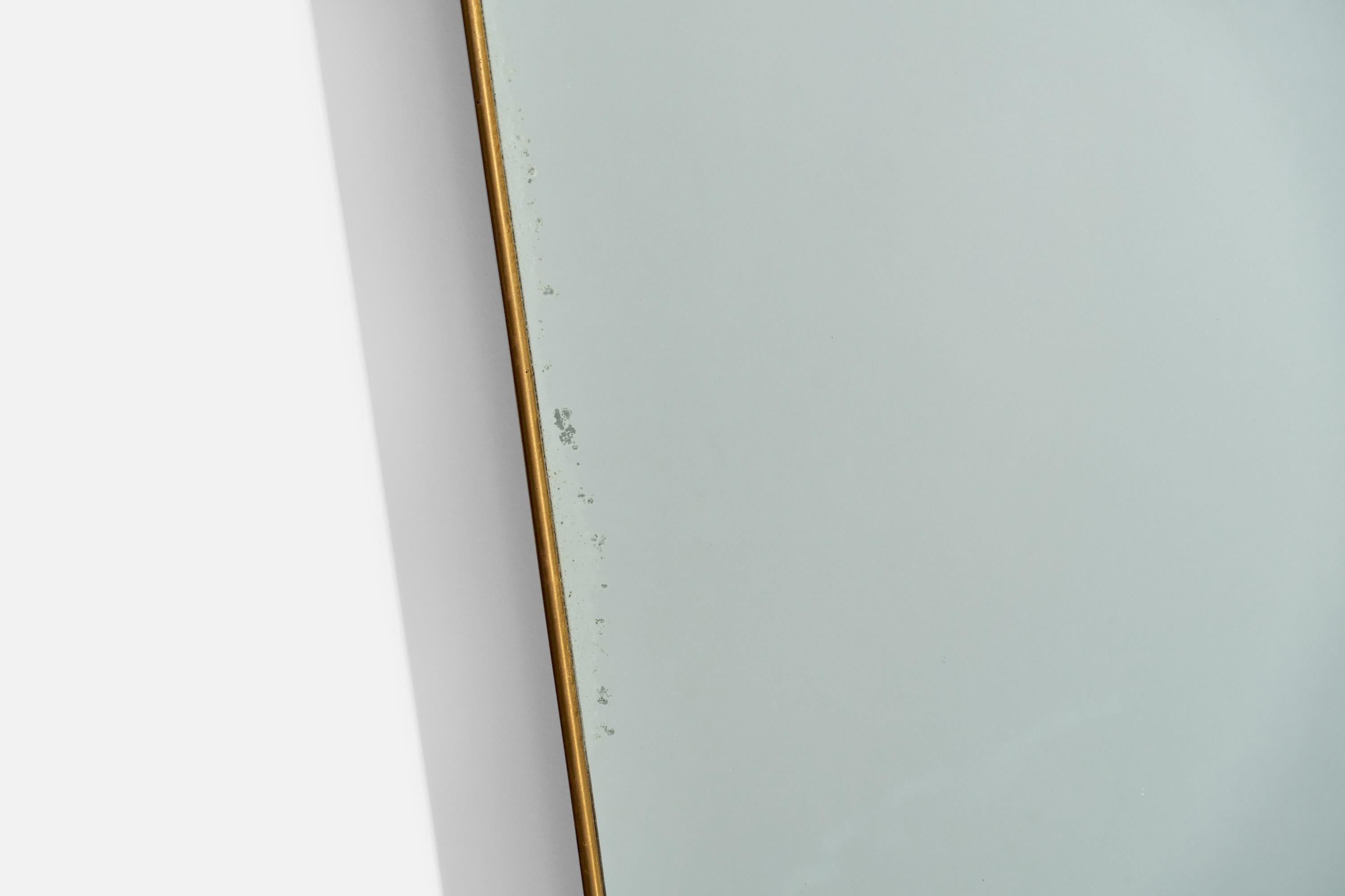 Italian Designer, Wall Mirror, Brass, Mirror Glass, Italy, 1950s For Sale 3