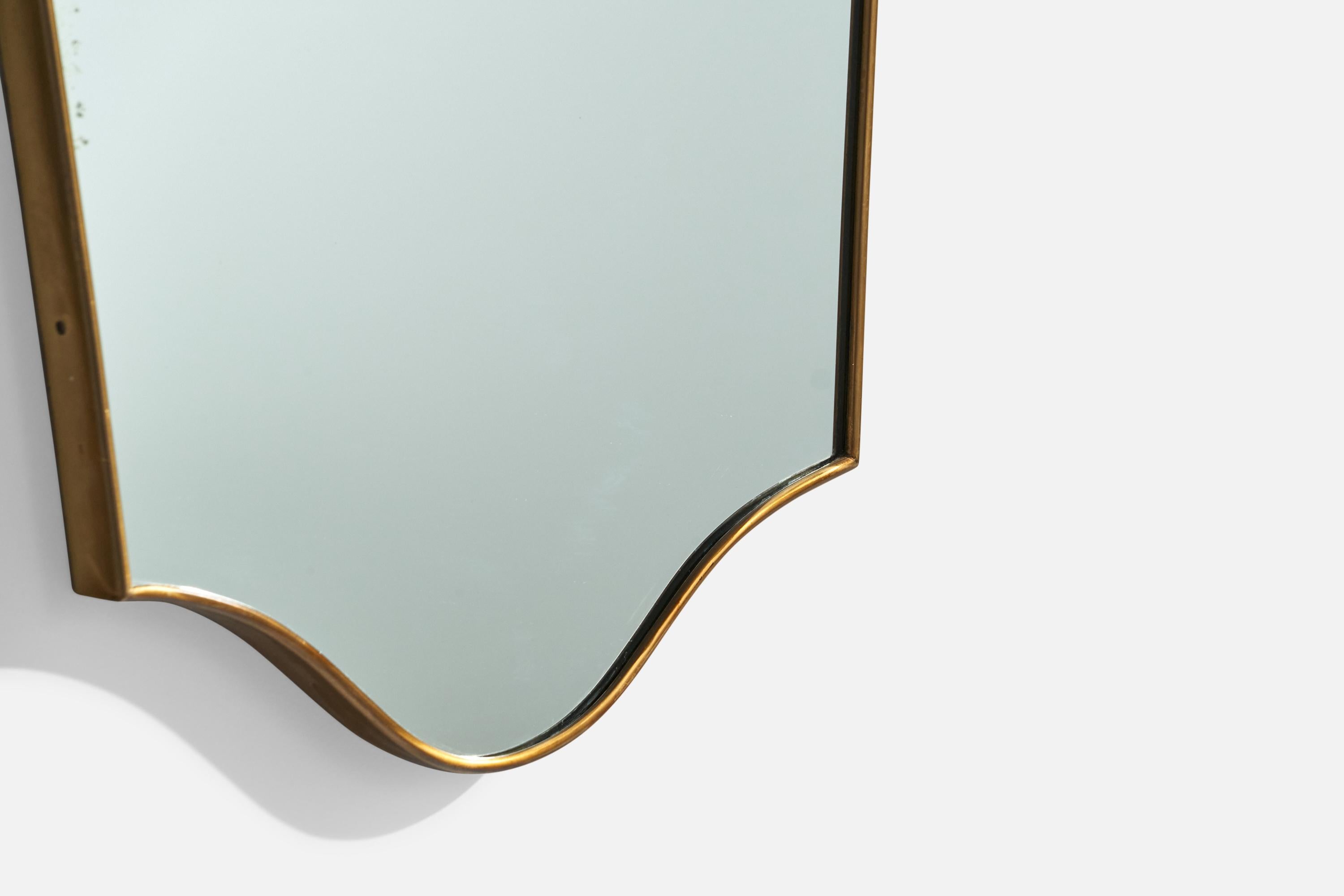 Italian Designer, Wall Mirror, Brass, Mirror Glass, Italy, 1950s For Sale 4