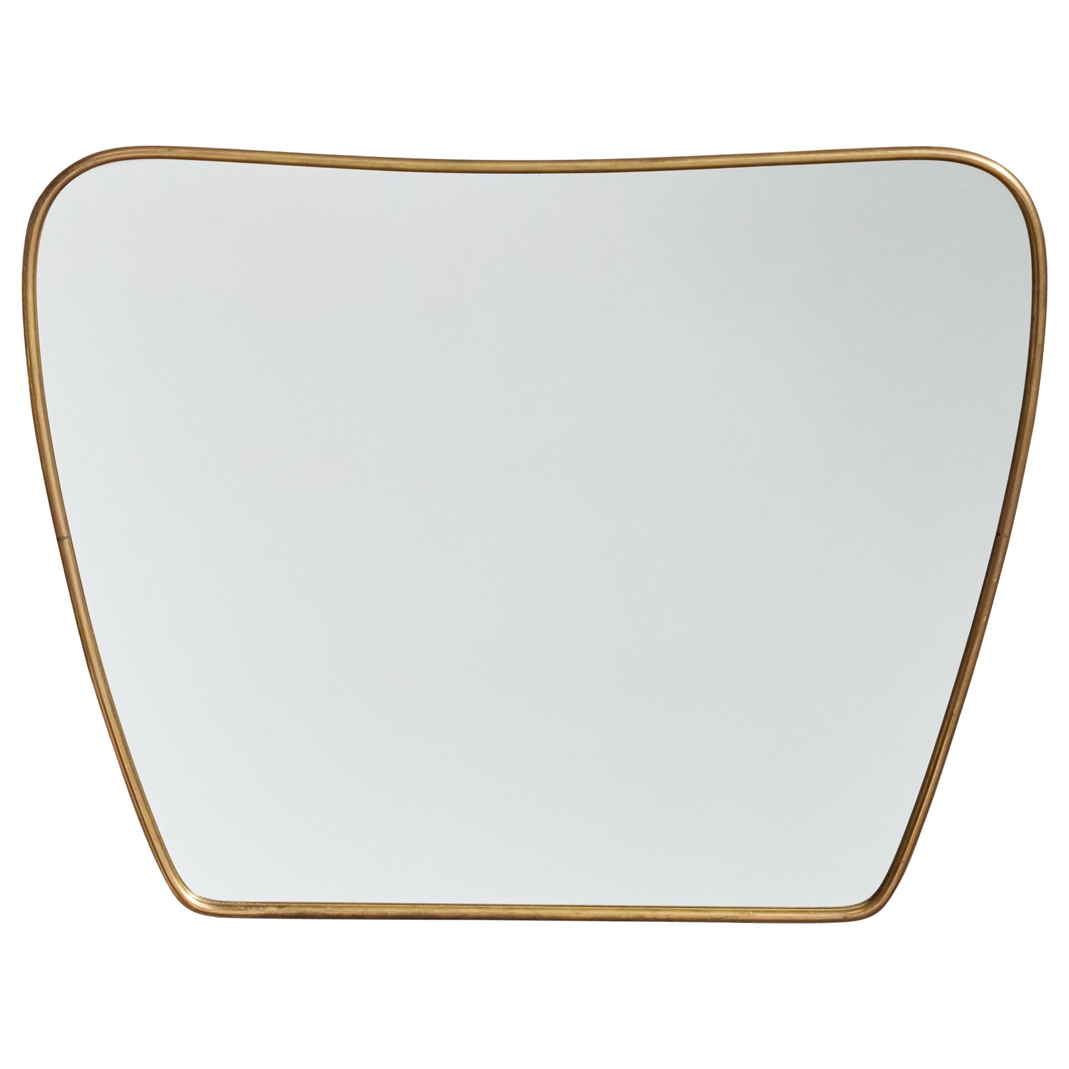 Italian Designer, Wall Mirror, Brass, Mirror Glass, Italy, 1950s