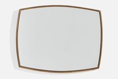 Italian Designer, Wall Mirror, Brass, Mirror Glass, Italy, 1950s