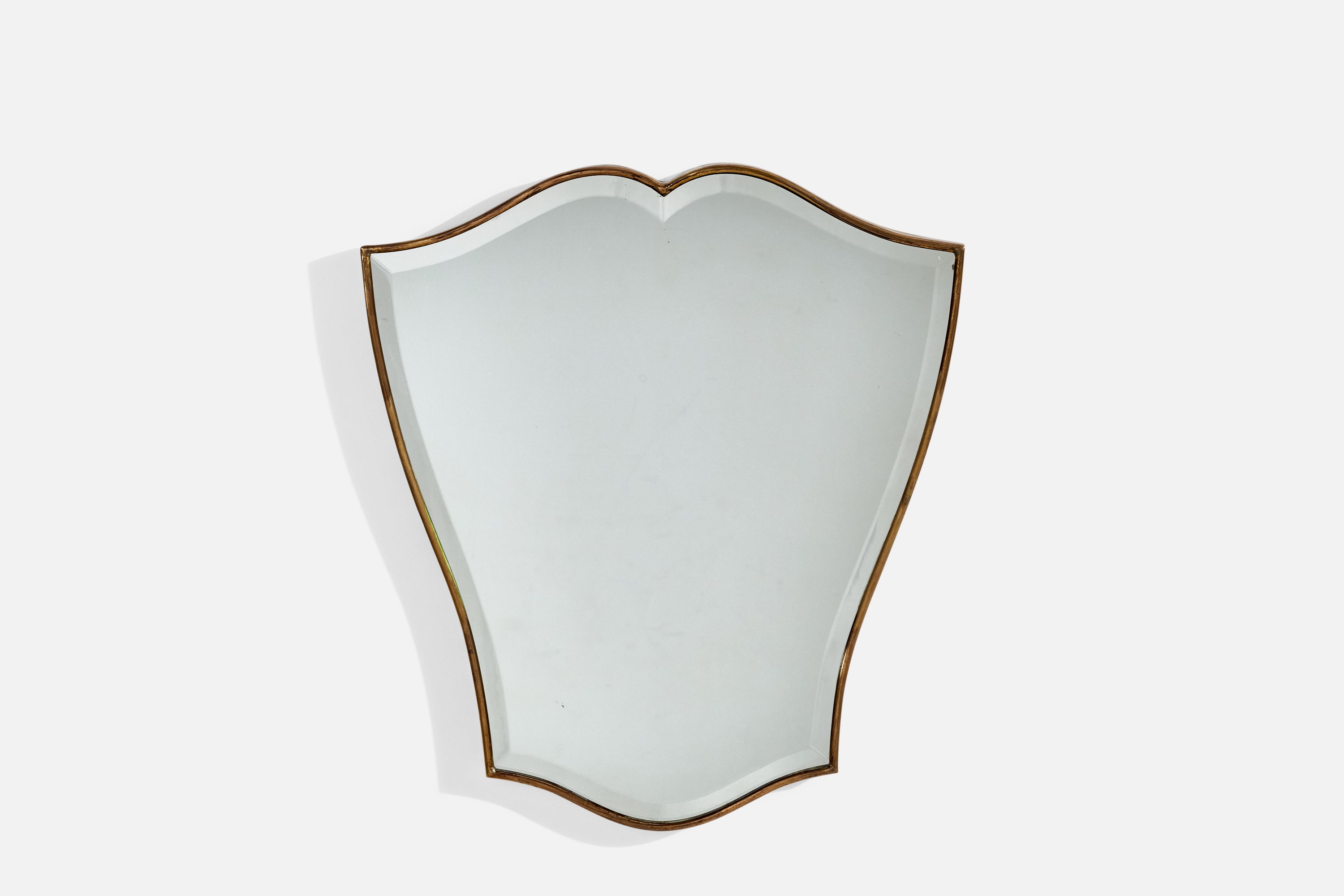 Italienischer Designer, Wandspiegel, Messing, Spiegelglas, Italien, 1950er Jahre