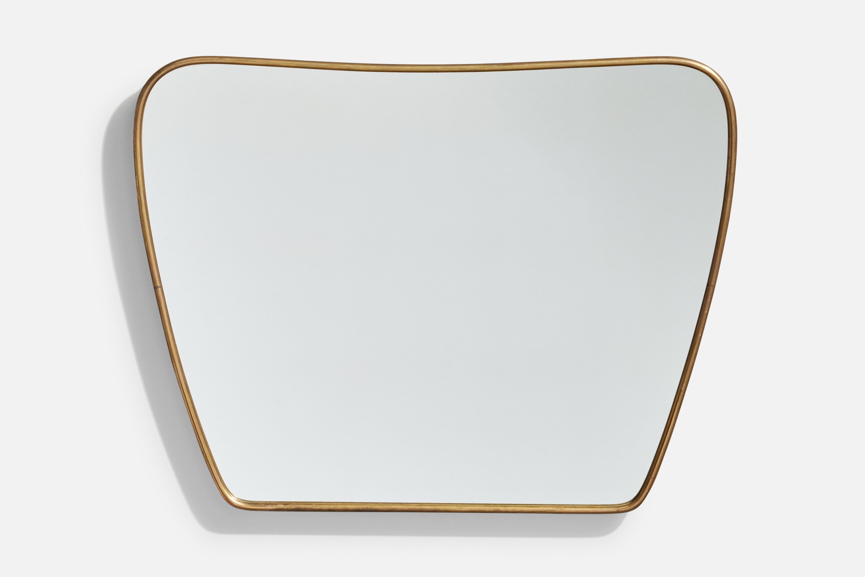 Italian Designer, Wall Mirror, Brass, Mirror Glass, Italy, 1950s