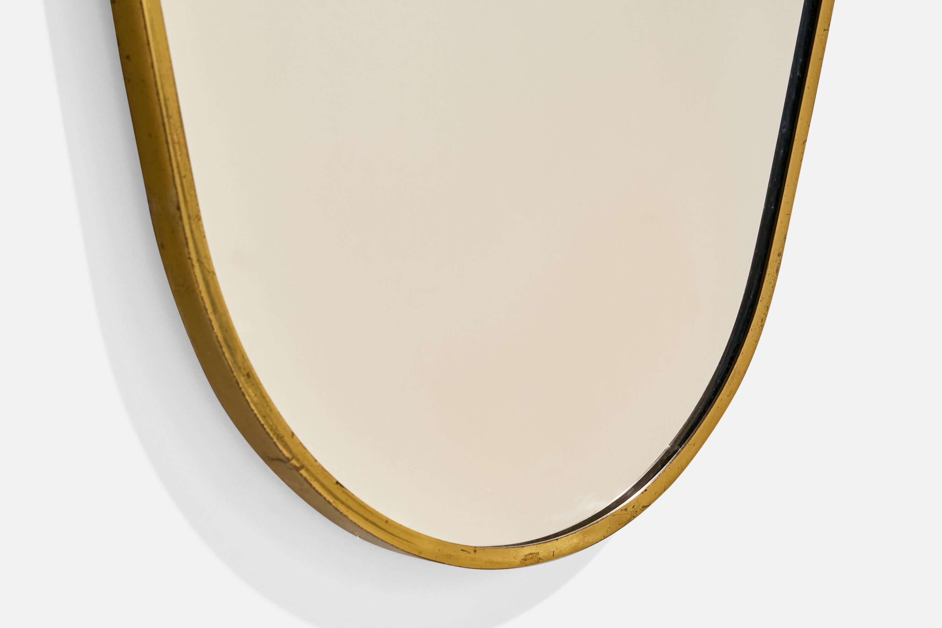 Italian Designer, Wall Mirror, Brass, Mirror Glass, Italy, c. 1940s For Sale 4