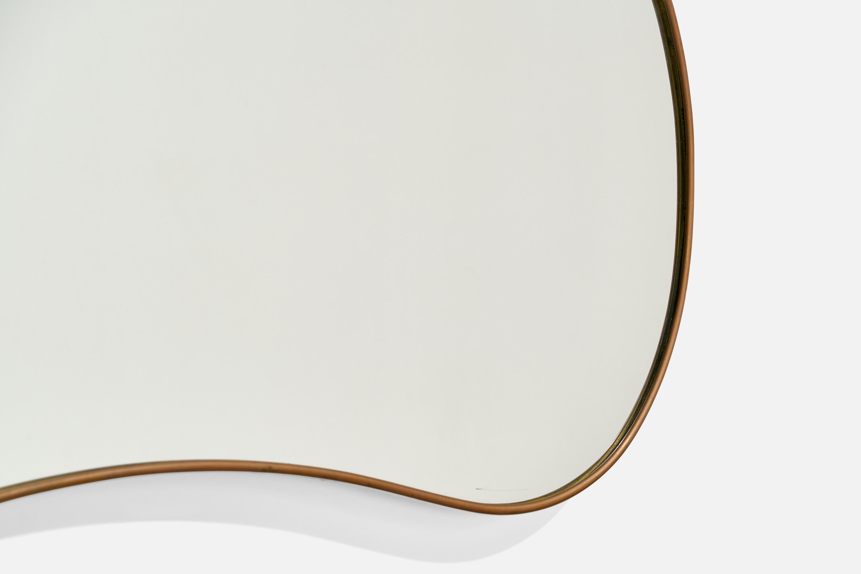 Italian Designer, Wall Mirror, Brass, Mirror Glass, Italy, c. 1940s For Sale 2