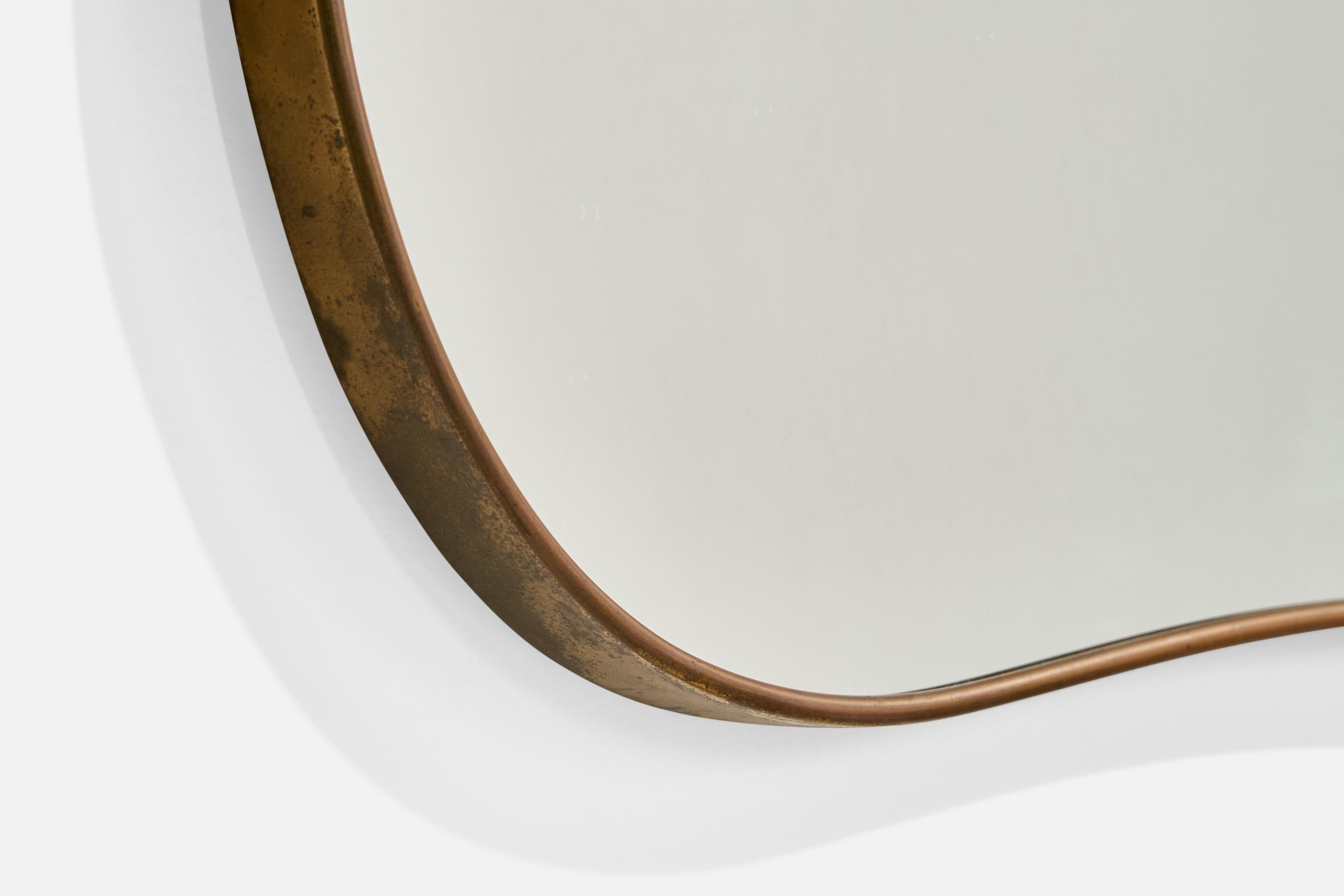 Italian Designer, Wall Mirror, Brass, Mirror Glass, Italy, c. 1940s For Sale 3