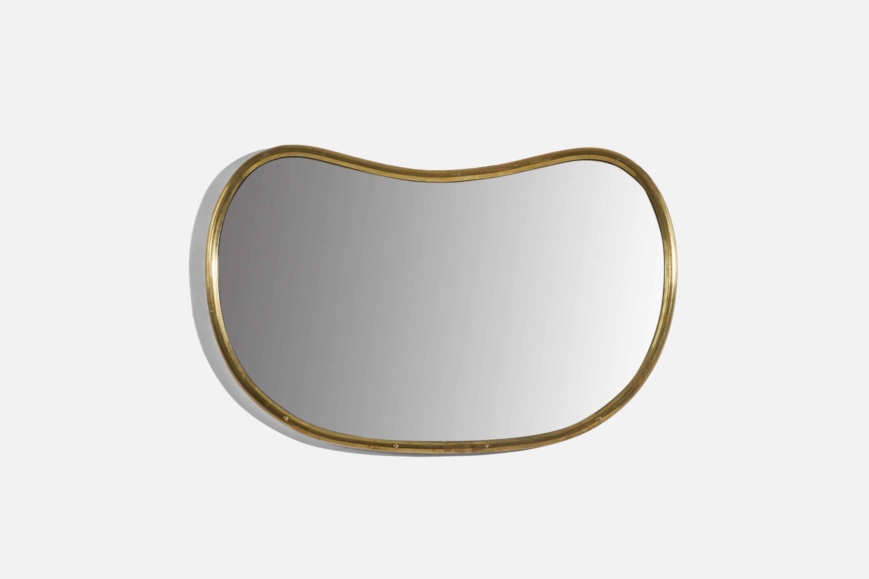 A brass wall mirror designed and produced in Italy, c. 1940s.
   