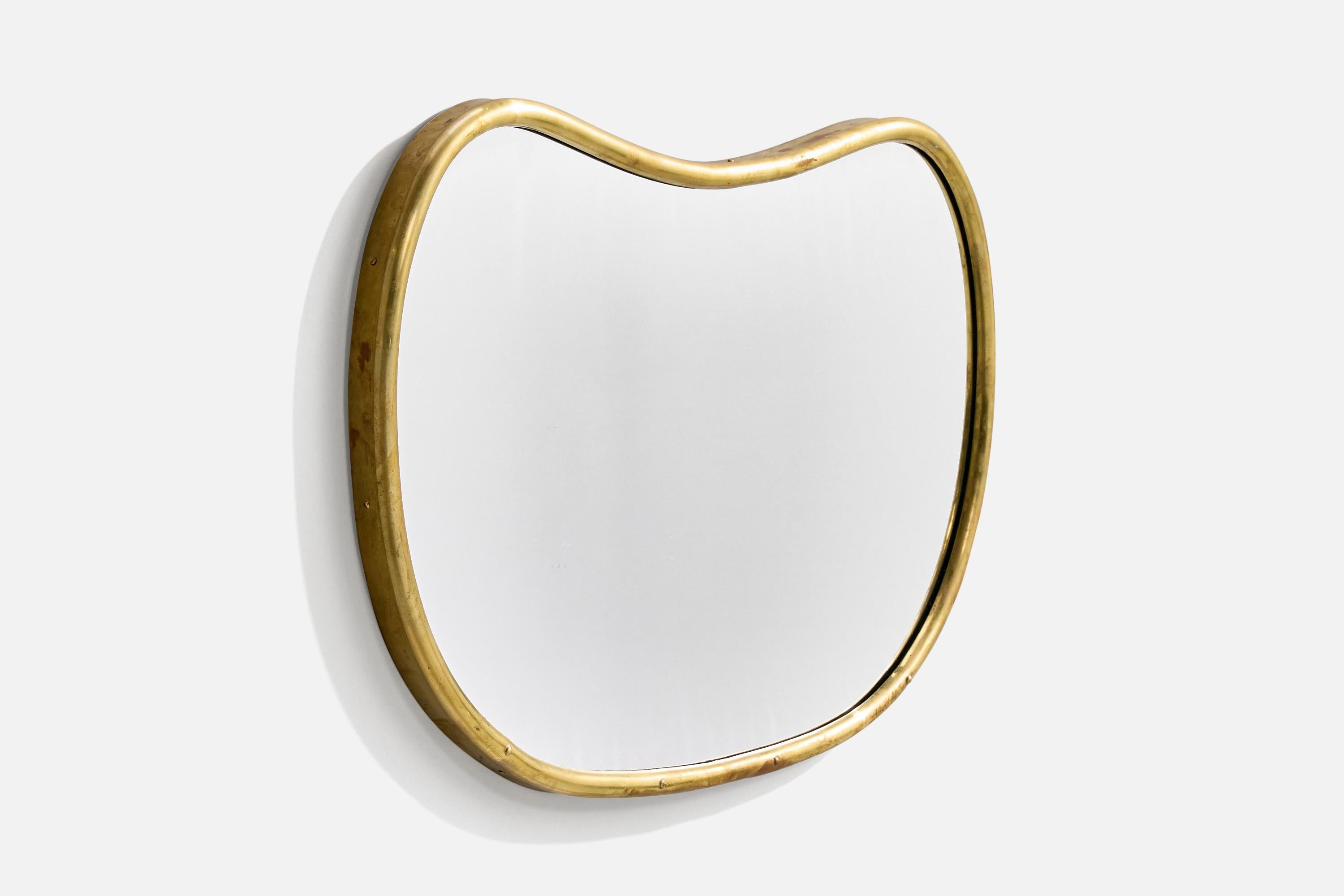 Mid-Century moderno Specchio da parete di design italiano, ottone, vetro a specchio, Italia, 1940 ca. in vendita