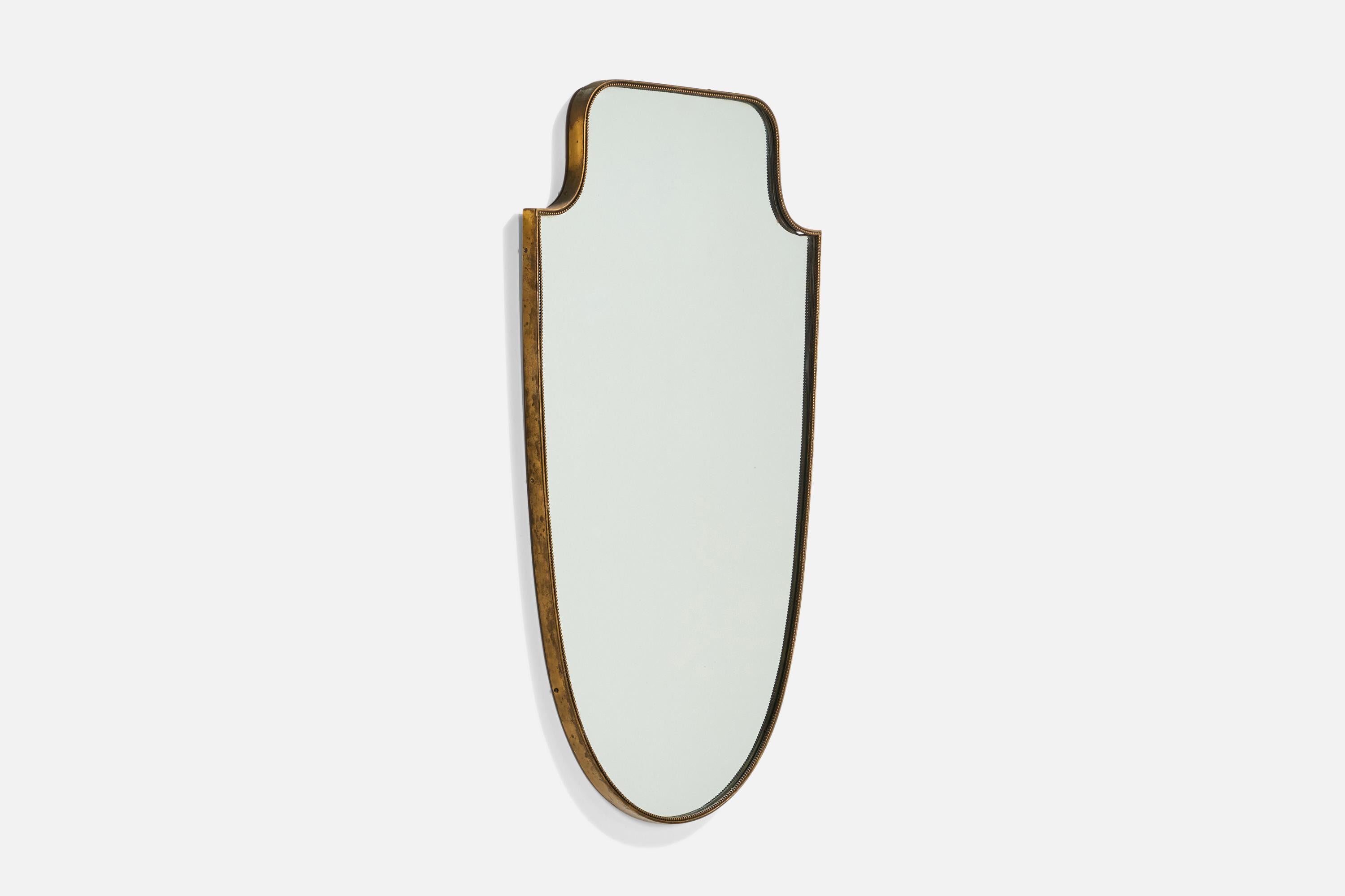 Mid-Century moderno Specchio da parete di design italiano, ottone, vetro a specchio, Italia, anni '40 ca. in vendita