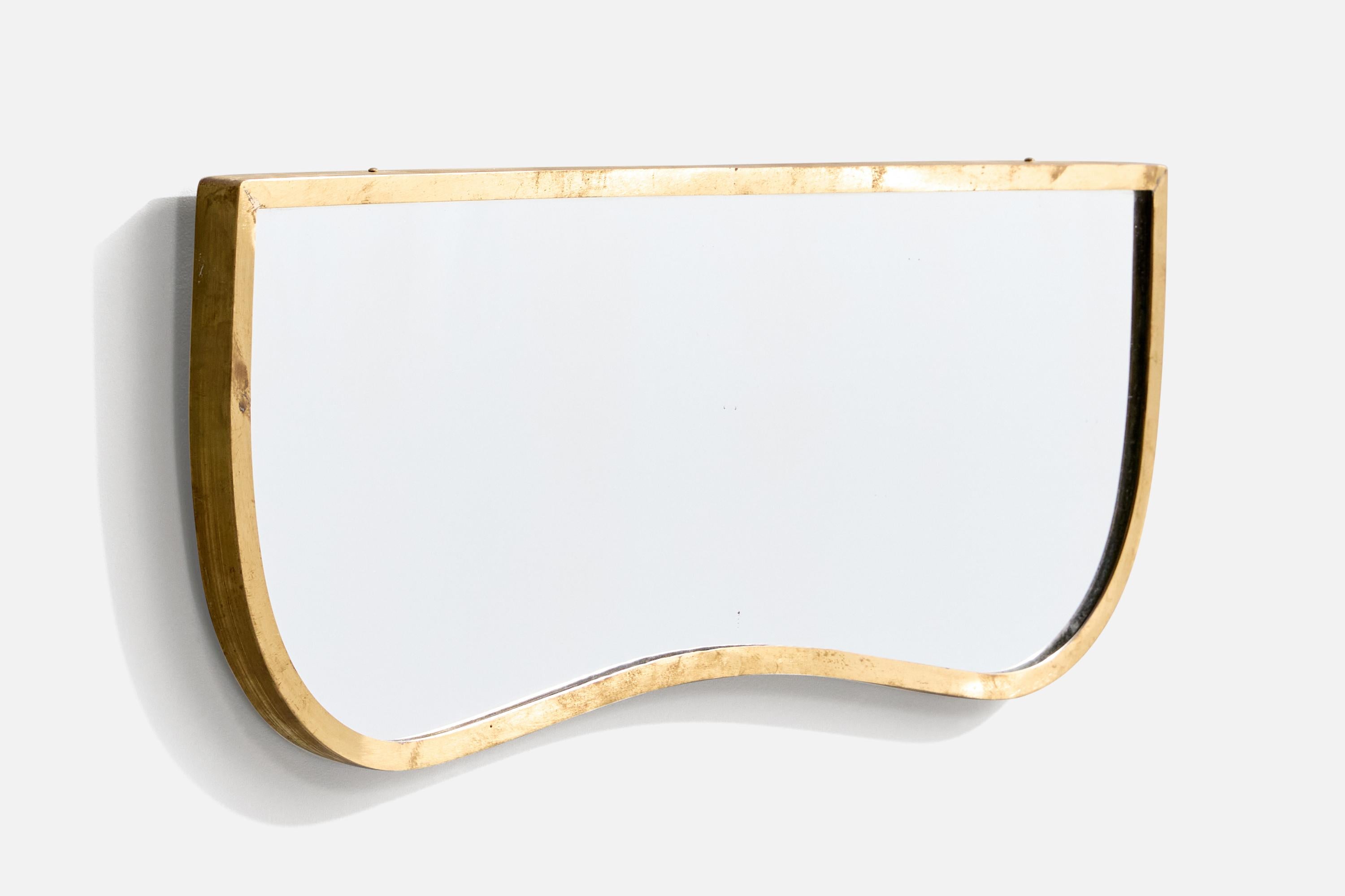 Diseñador Italiano, Espejo de Pared, Latón, Vidrio Espejado, Italia, C. 1940s Moderno de mediados de siglo en venta