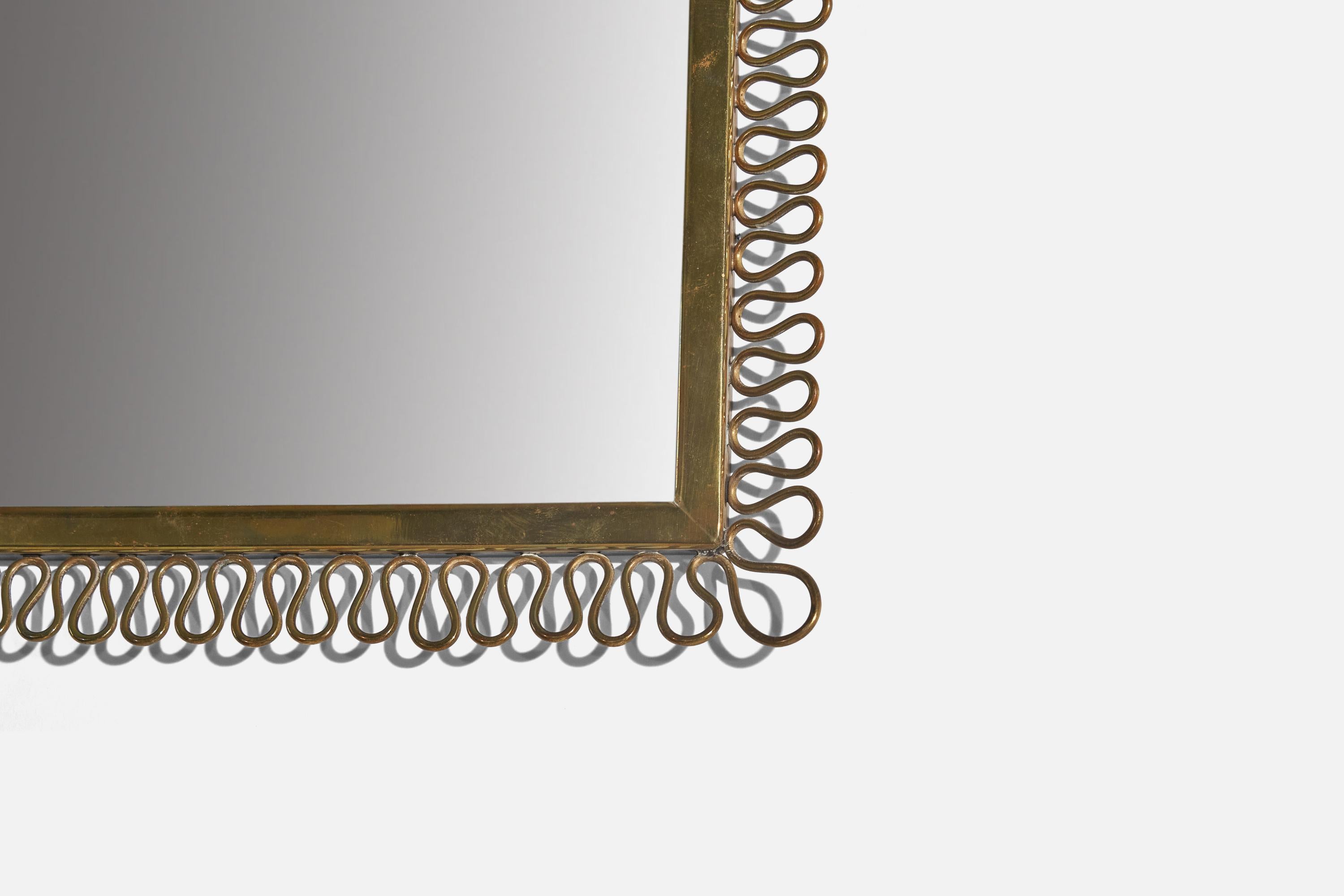 Mid-Century Modern Italian Designer, Wall Mirror, Brass, Mirror Glass, Italy, c. 1940s For Sale