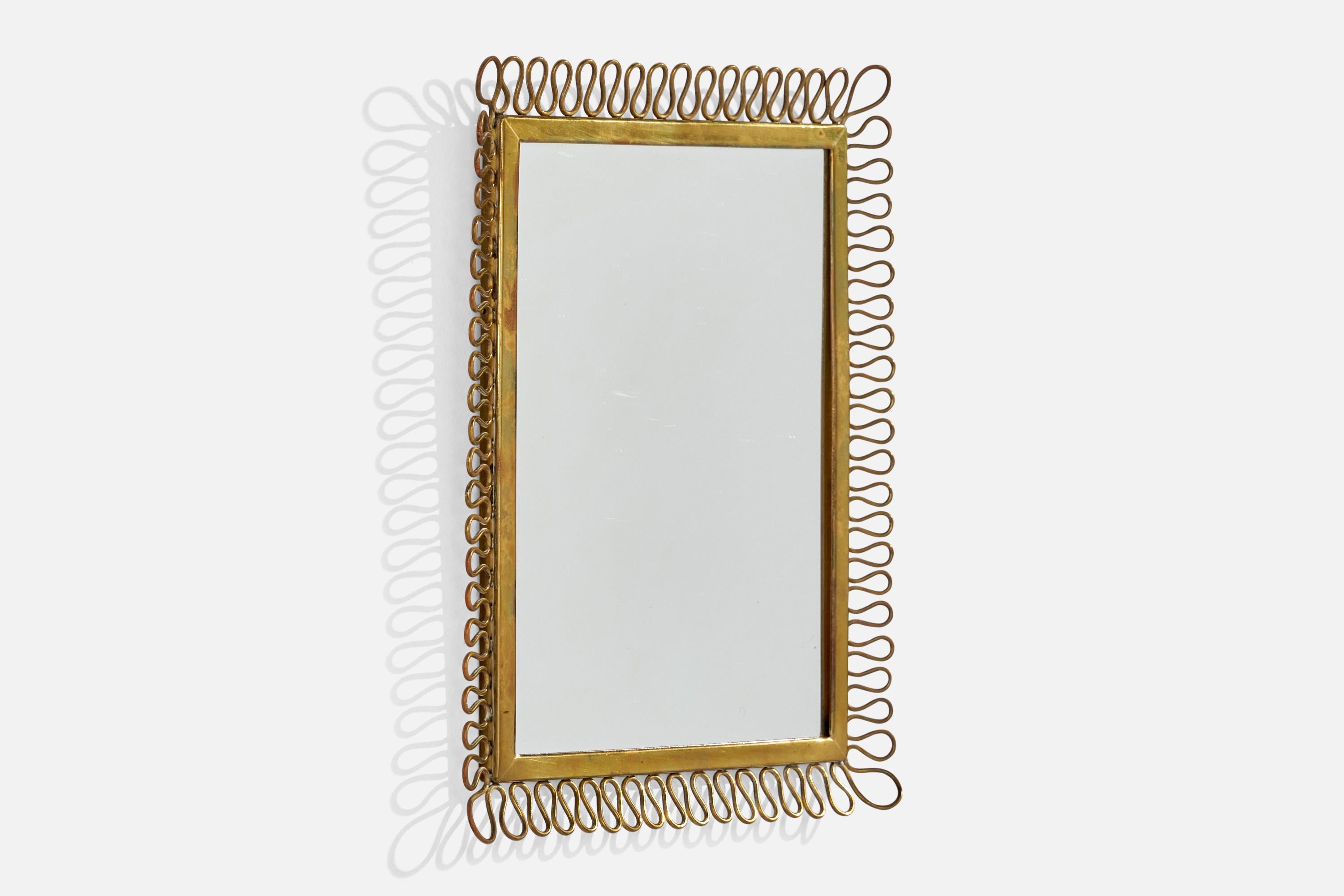 Mid-Century Modern Italian Designer, Wall Mirror, Brass, Mirror Glass, Italy, c. 1940s For Sale