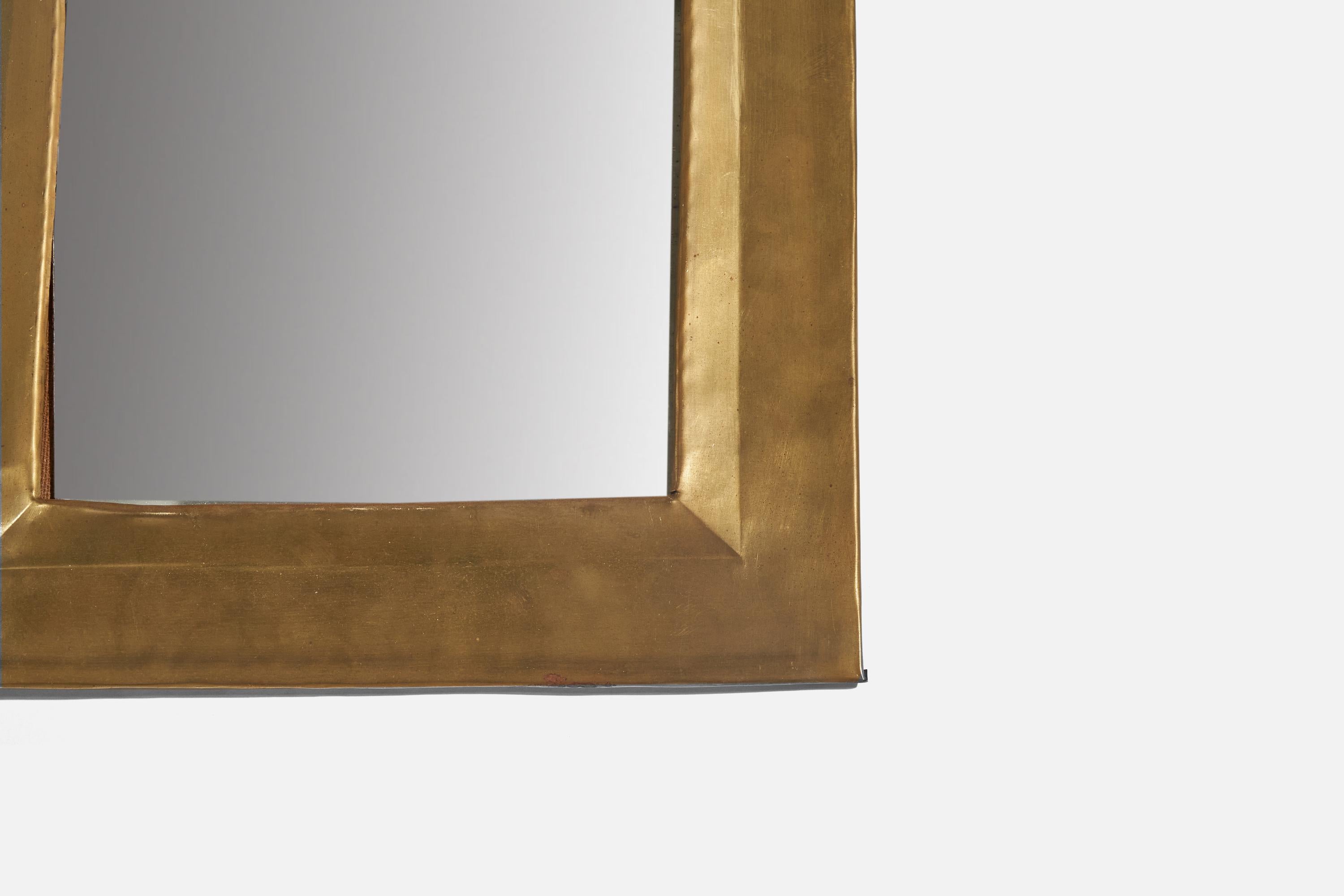 Mid-Century Modern Italian Designer, Wall Mirror, Brass, Mirror Glass, Italy, c. 1940s For Sale