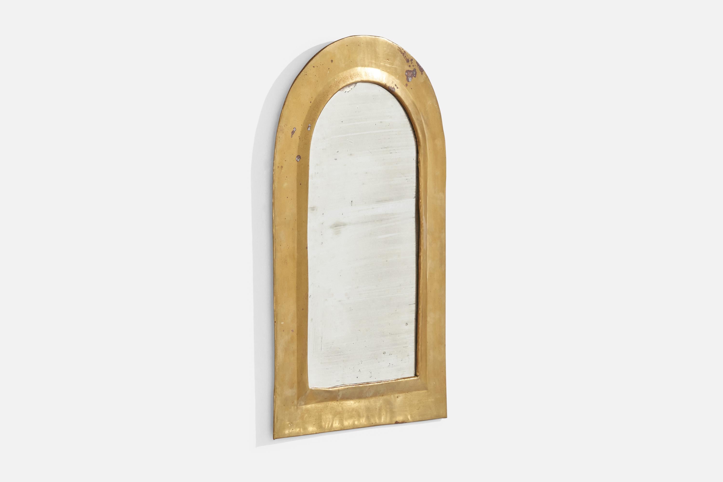 Diseñador italiano, Espejo de pared, Latón, Espejo de cristal, Italia, c. 1940s Moderno de mediados de siglo en venta