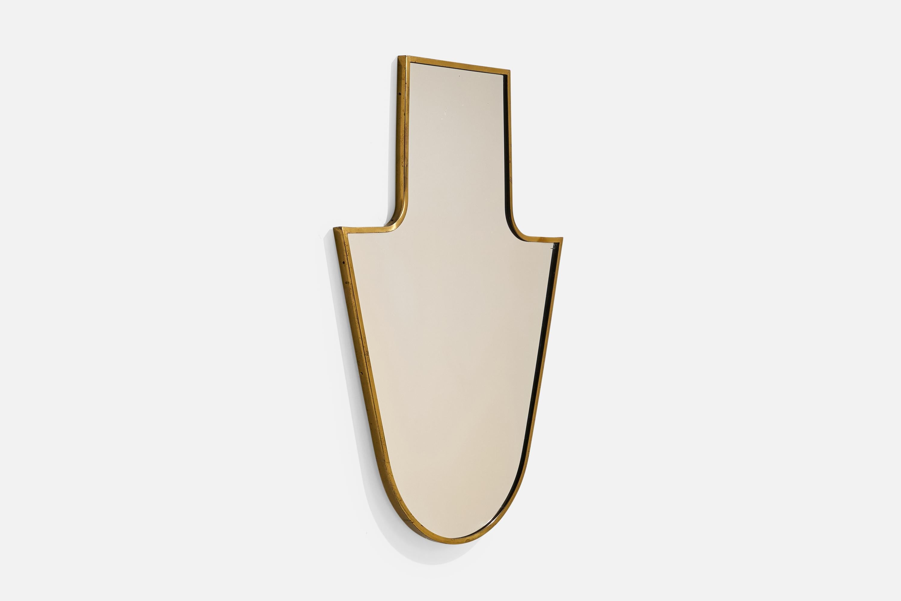 Mid-Century Modern Italian Designer, Wall Mirror, Brass, Mirror Glass, Italy, c. 1940s For Sale