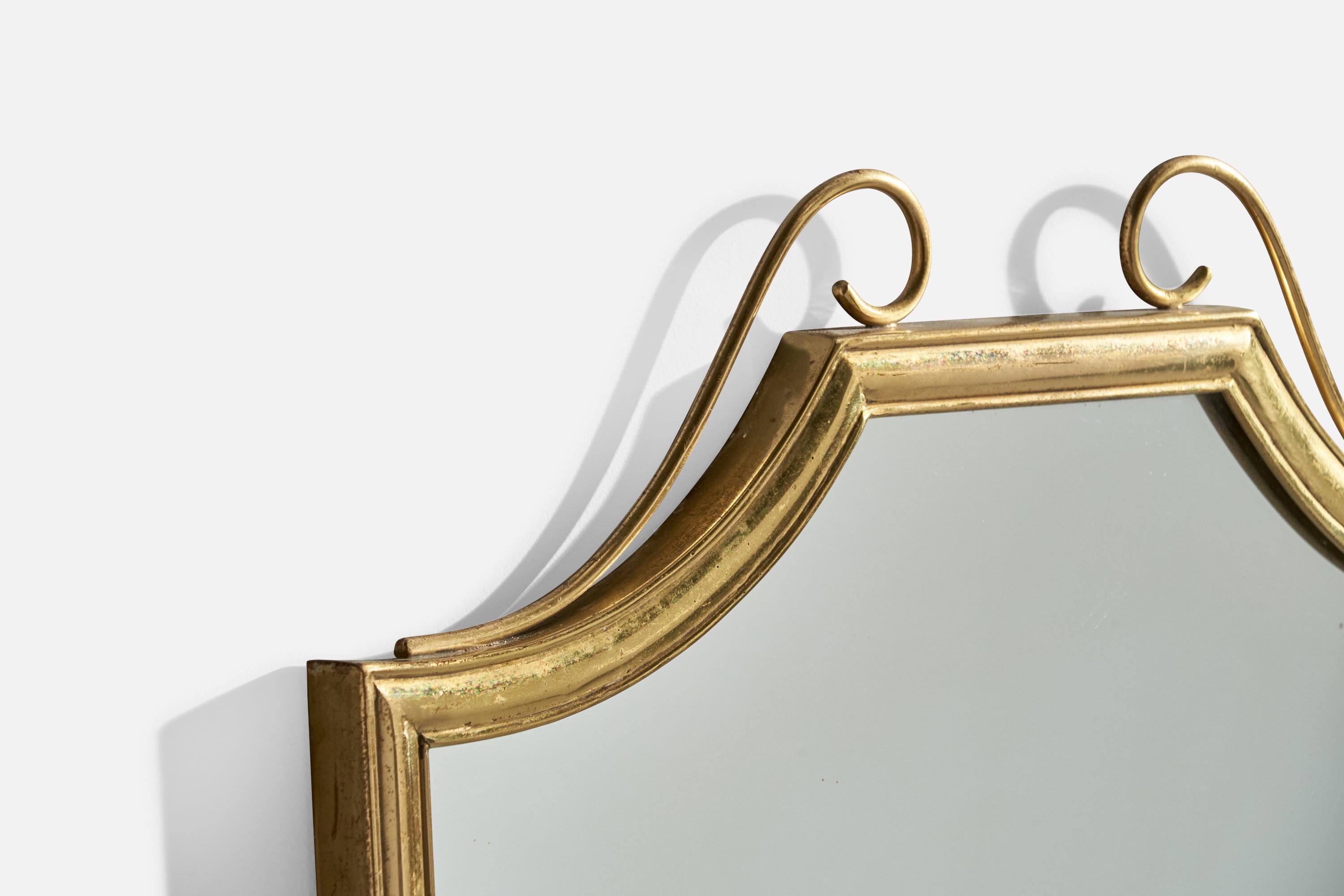 Italienischer italienischer Designer, Wandspiegel, Messing, Spiegelglas, Italien, ca. 1940er Jahre im Zustand „Gut“ im Angebot in High Point, NC