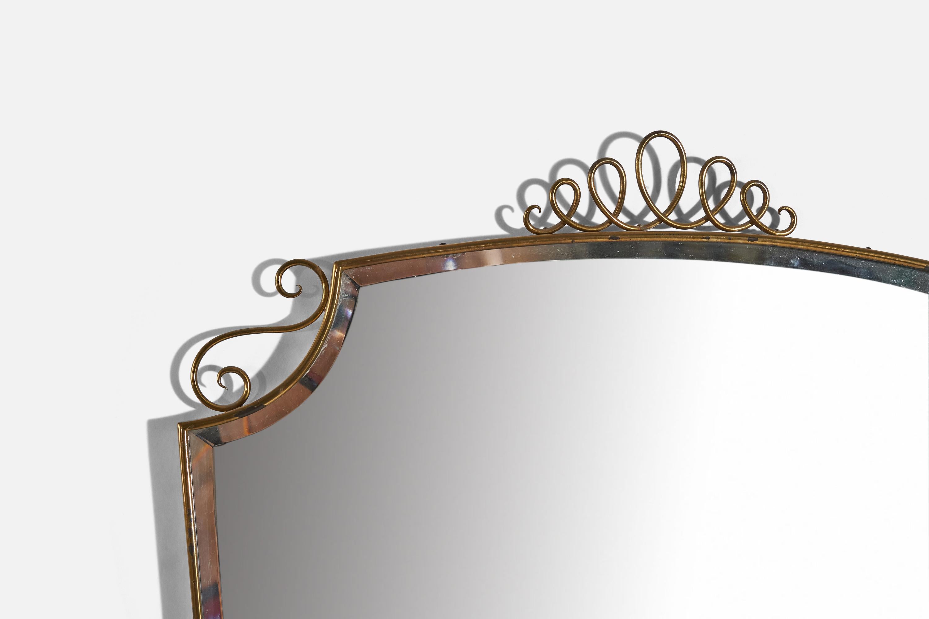 Italian Designer, Wall Mirror, Brass, Mirror Glass, Italy, c. 1940s In Good Condition For Sale In High Point, NC