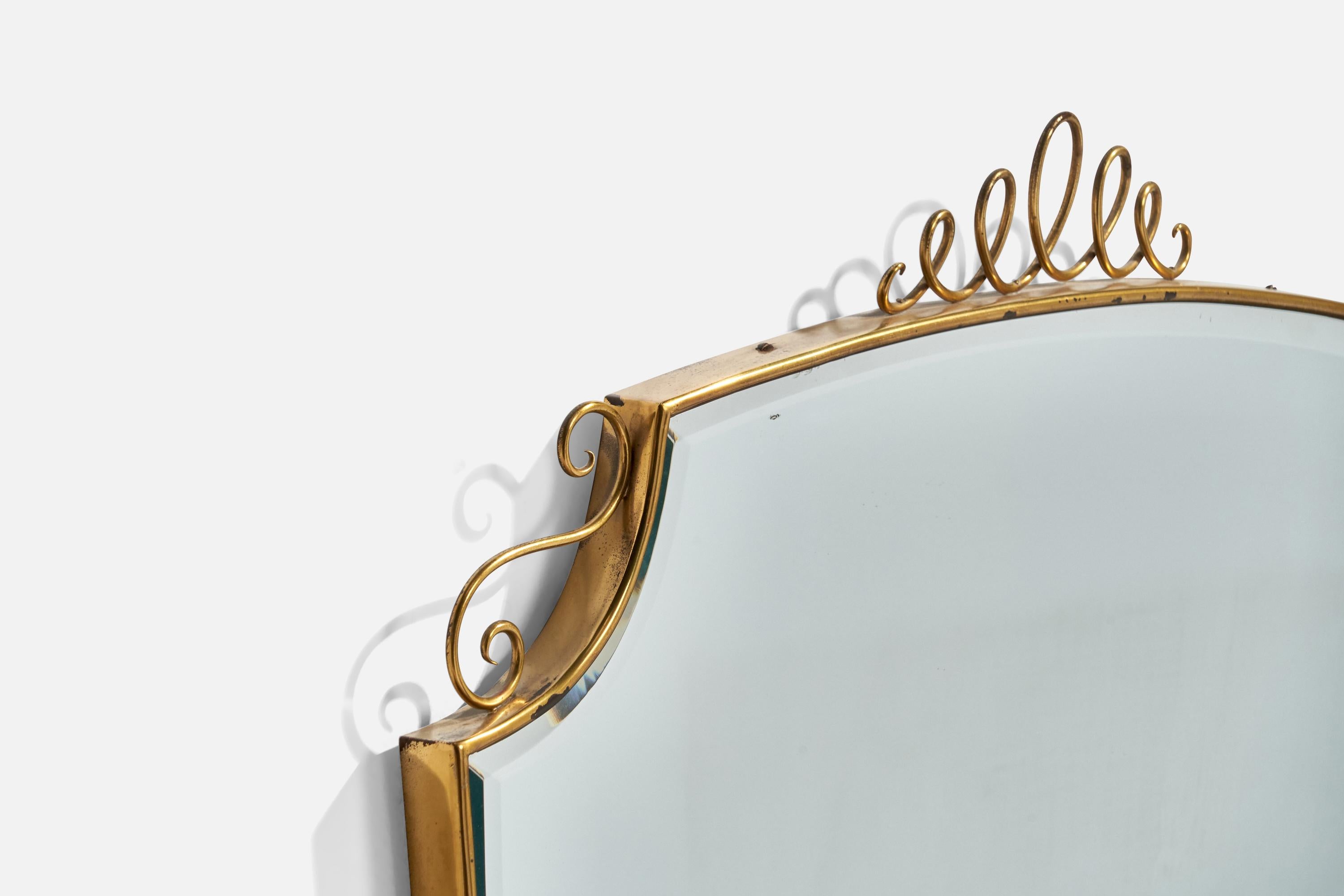 Italian Designer, Wall Mirror, Brass, Mirror Glass, Italy, c. 1940s In Good Condition In High Point, NC