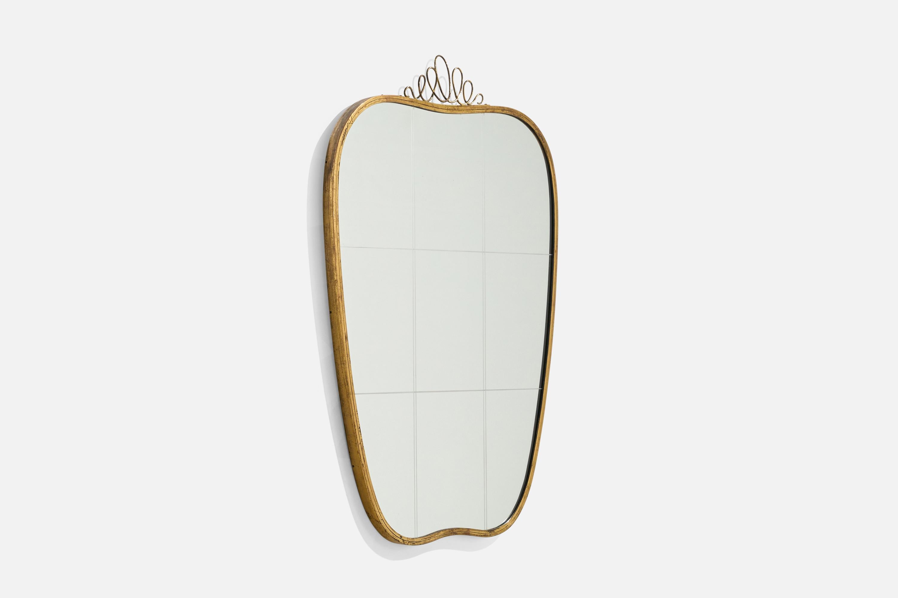 Italian Designer, Wall Mirror, Brass, Mirror Glass, Italy, c. 1940s In Good Condition For Sale In High Point, NC