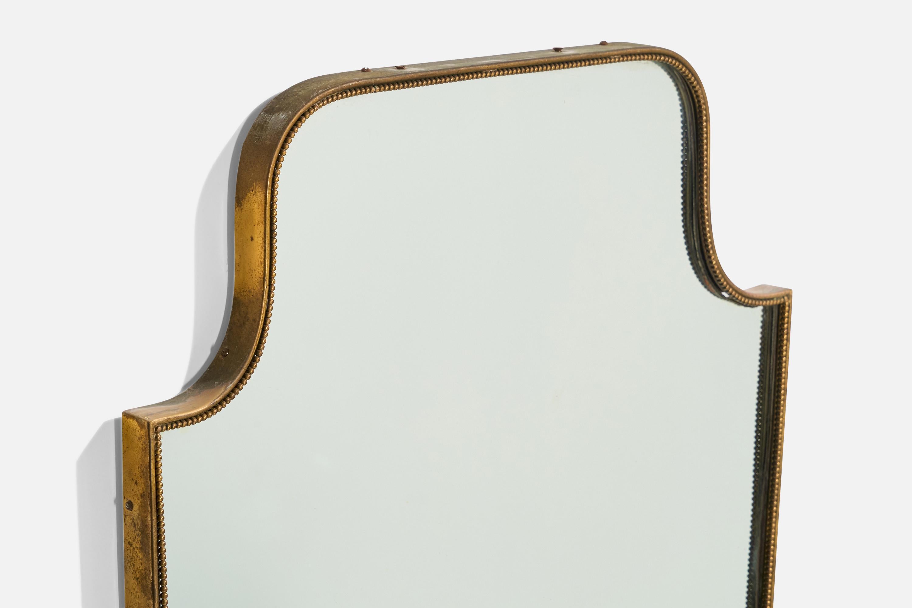 Italiano Specchio da parete di design italiano, ottone, vetro a specchio, Italia, anni '40 ca. in vendita