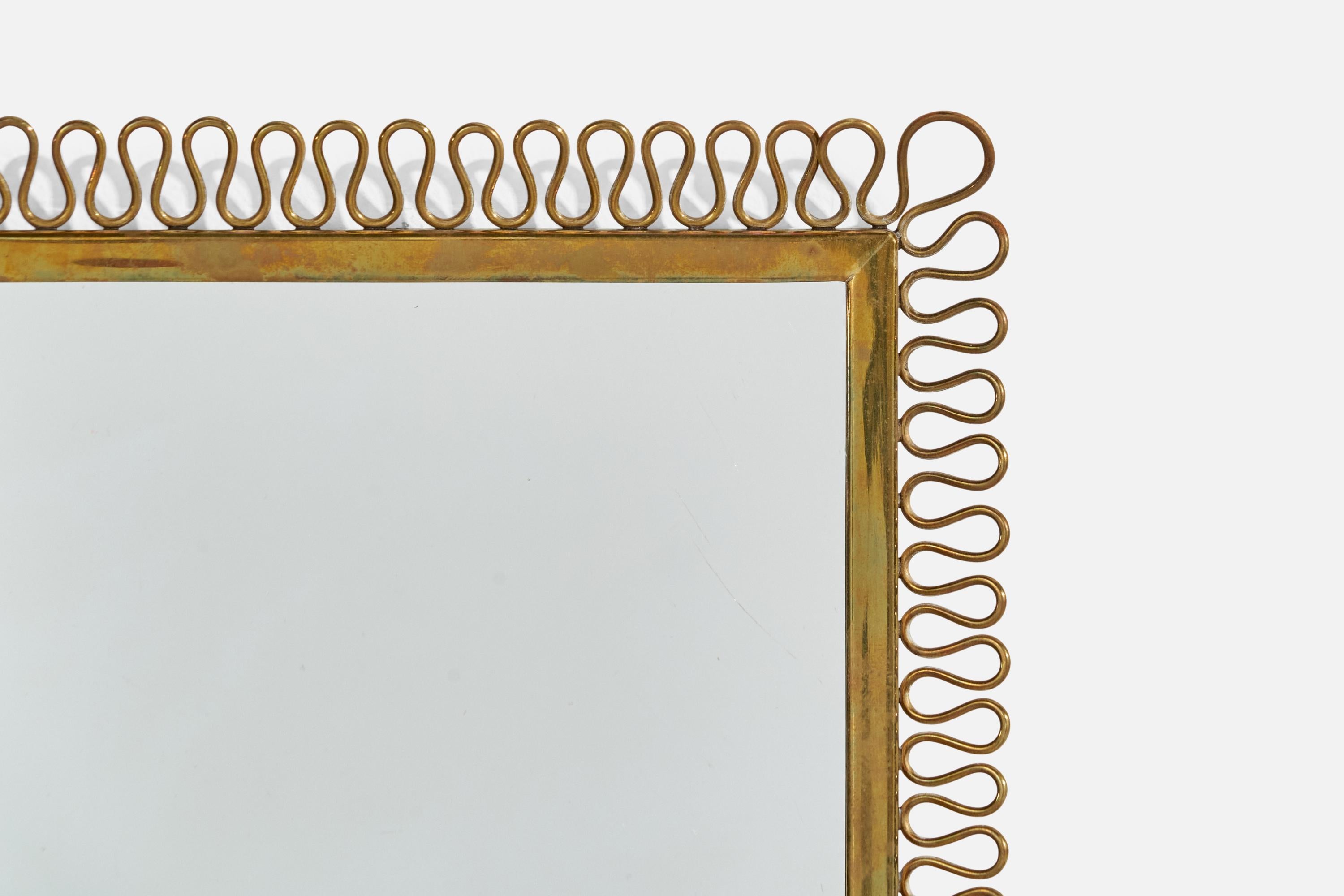 Italian Designer, Wall Mirror, Brass, Mirror Glass, Italy, c. 1940s In Good Condition For Sale In High Point, NC