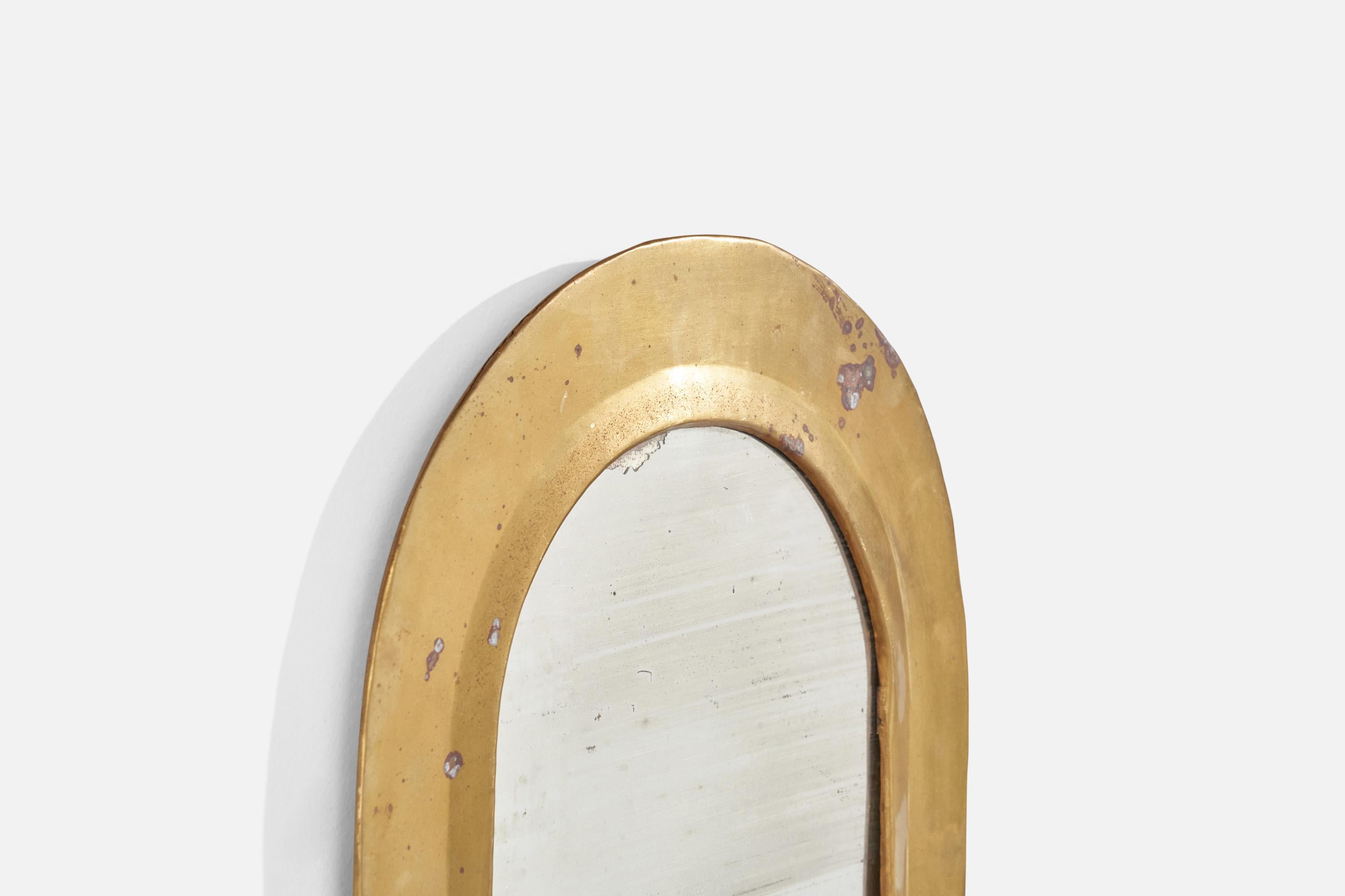 Diseñador italiano, Espejo de pared, Latón, Espejo de cristal, Italia, c. 1940s Italiano en venta
