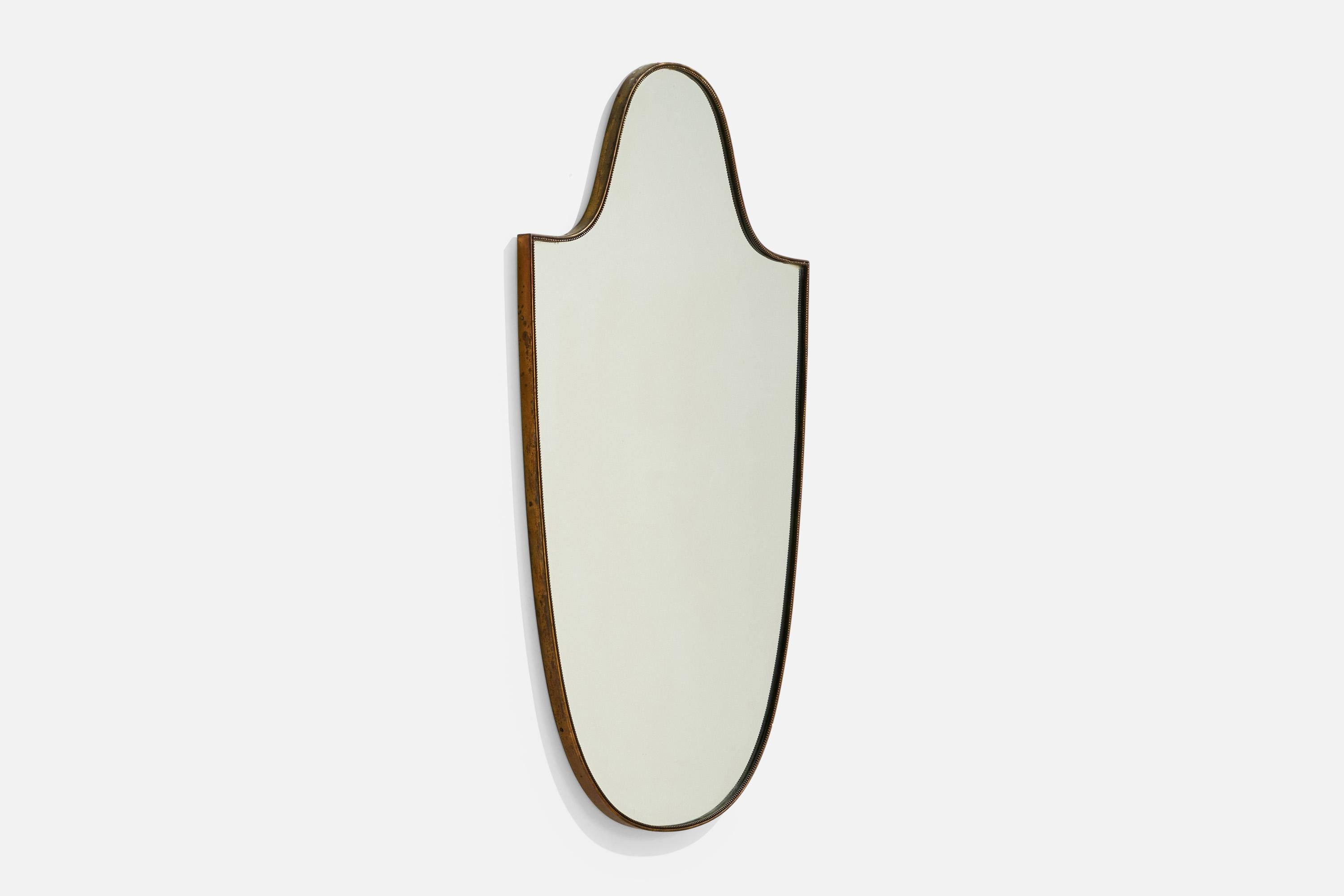 Designer italien, miroir mural, laiton, verre de miroir, Italie, vers 1940 Bon état - En vente à High Point, NC