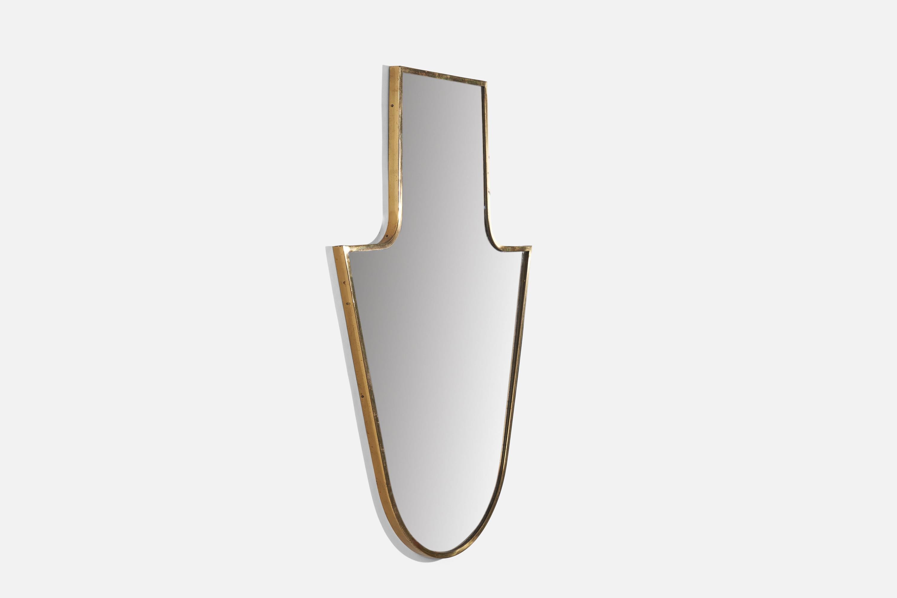 Mid-20th Century Italian Designer, Wall Mirror, Brass, Mirror Glass, Italy, c. 1940s For Sale