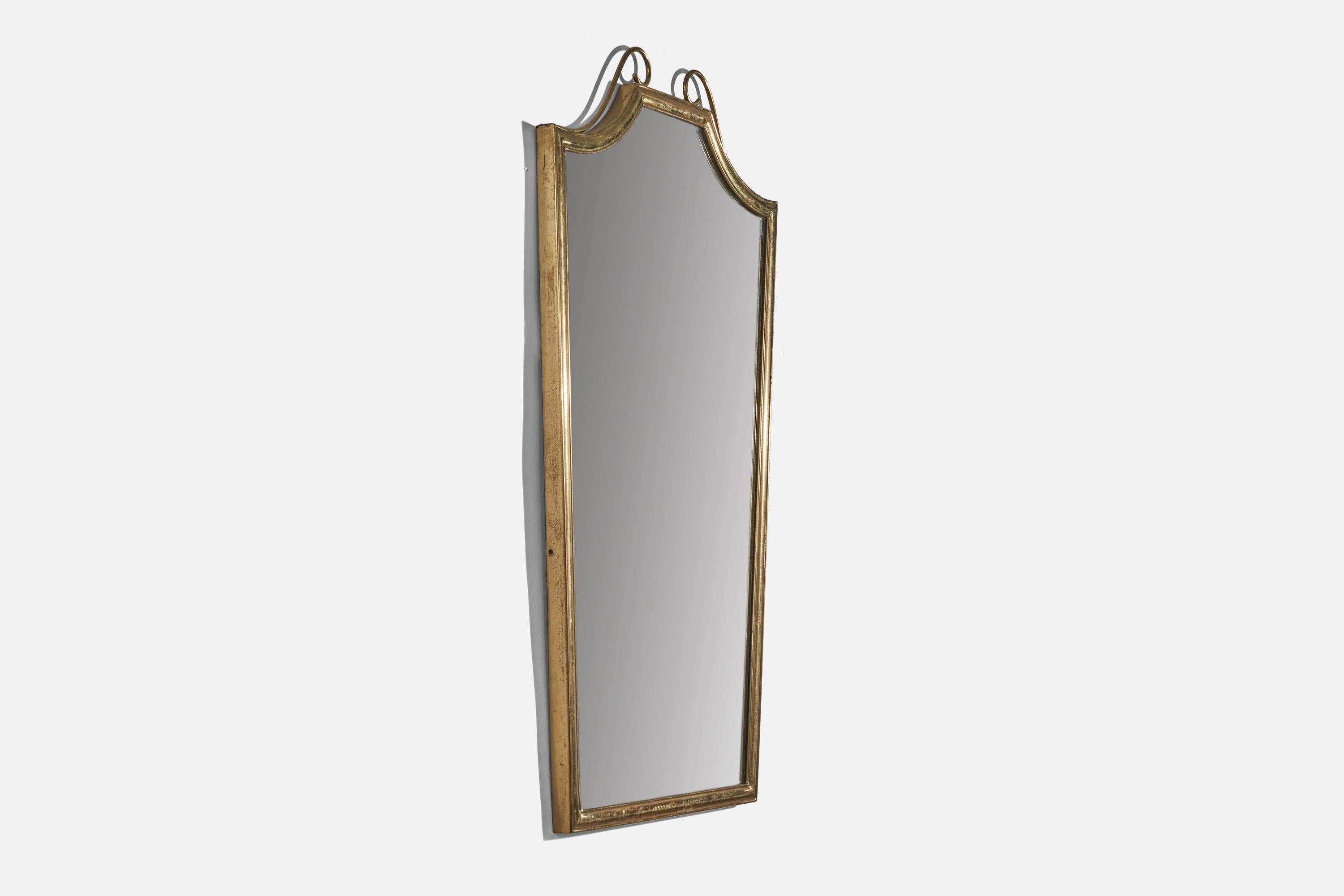 Mid-20th Century Italian Designer, Wall Mirror, Brass, Mirror Glass, Italy, c. 1940s For Sale