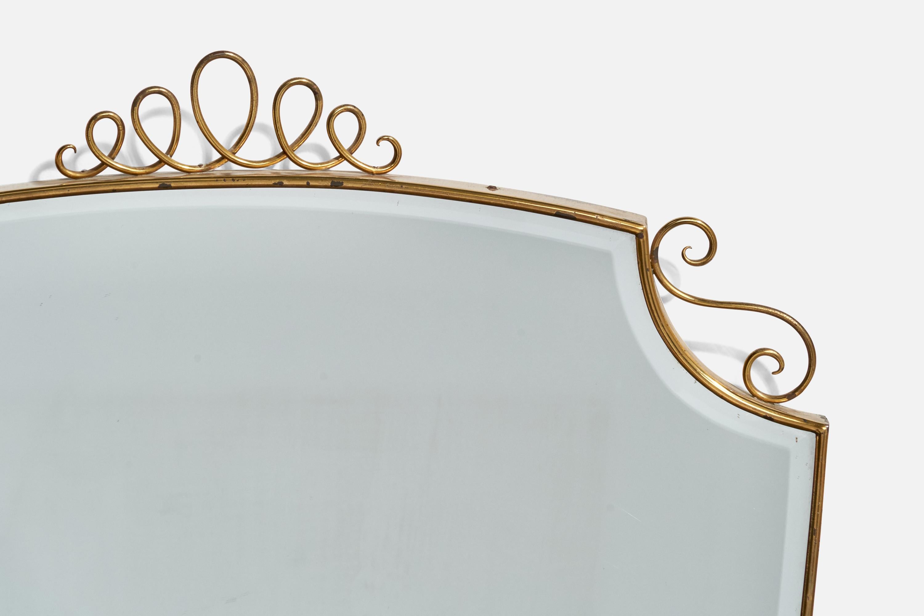 Mid-20th Century Italian Designer, Wall Mirror, Brass, Mirror Glass, Italy, c. 1940s