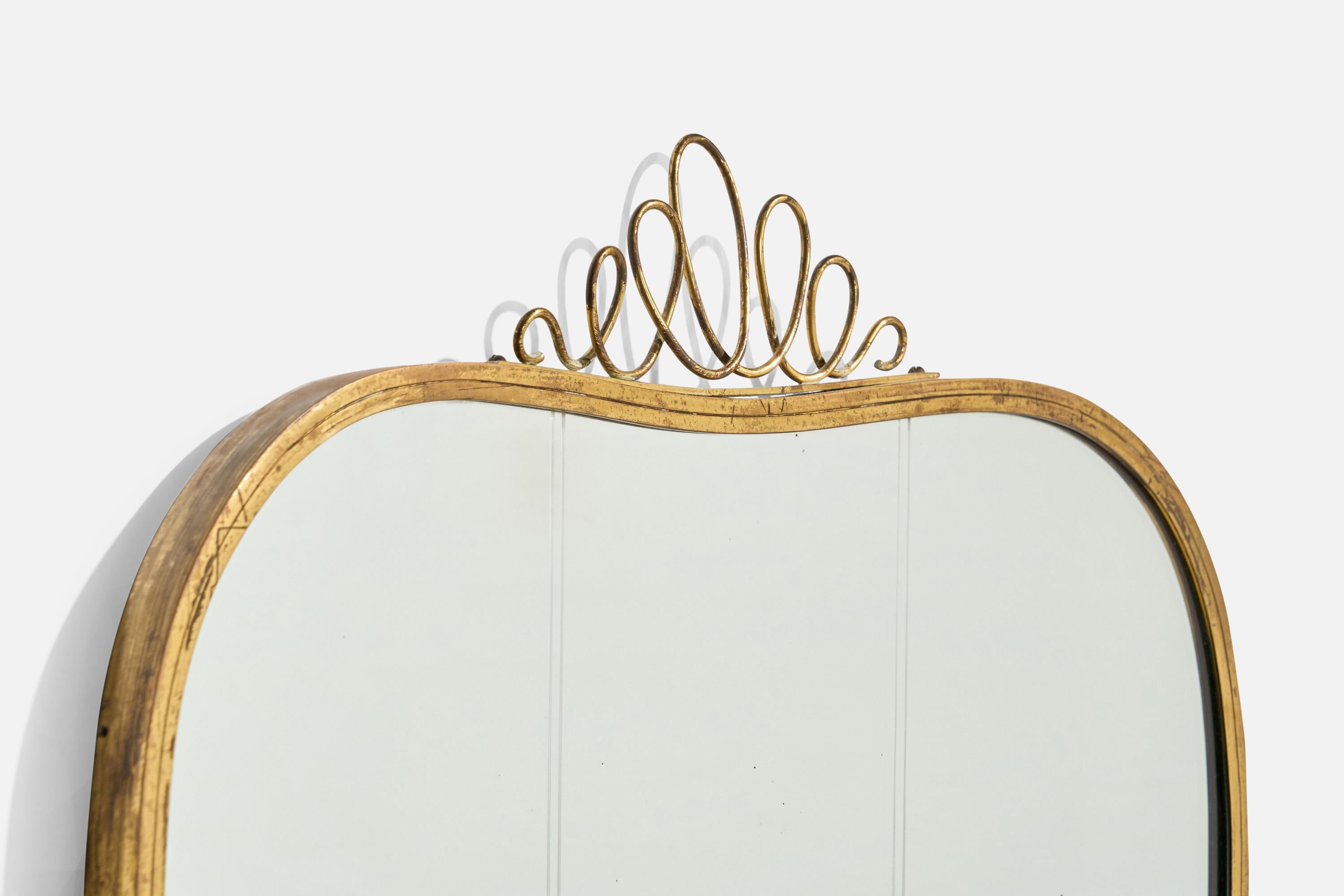 Mid-20th Century Italian Designer, Wall Mirror, Brass, Mirror Glass, Italy, c. 1940s For Sale