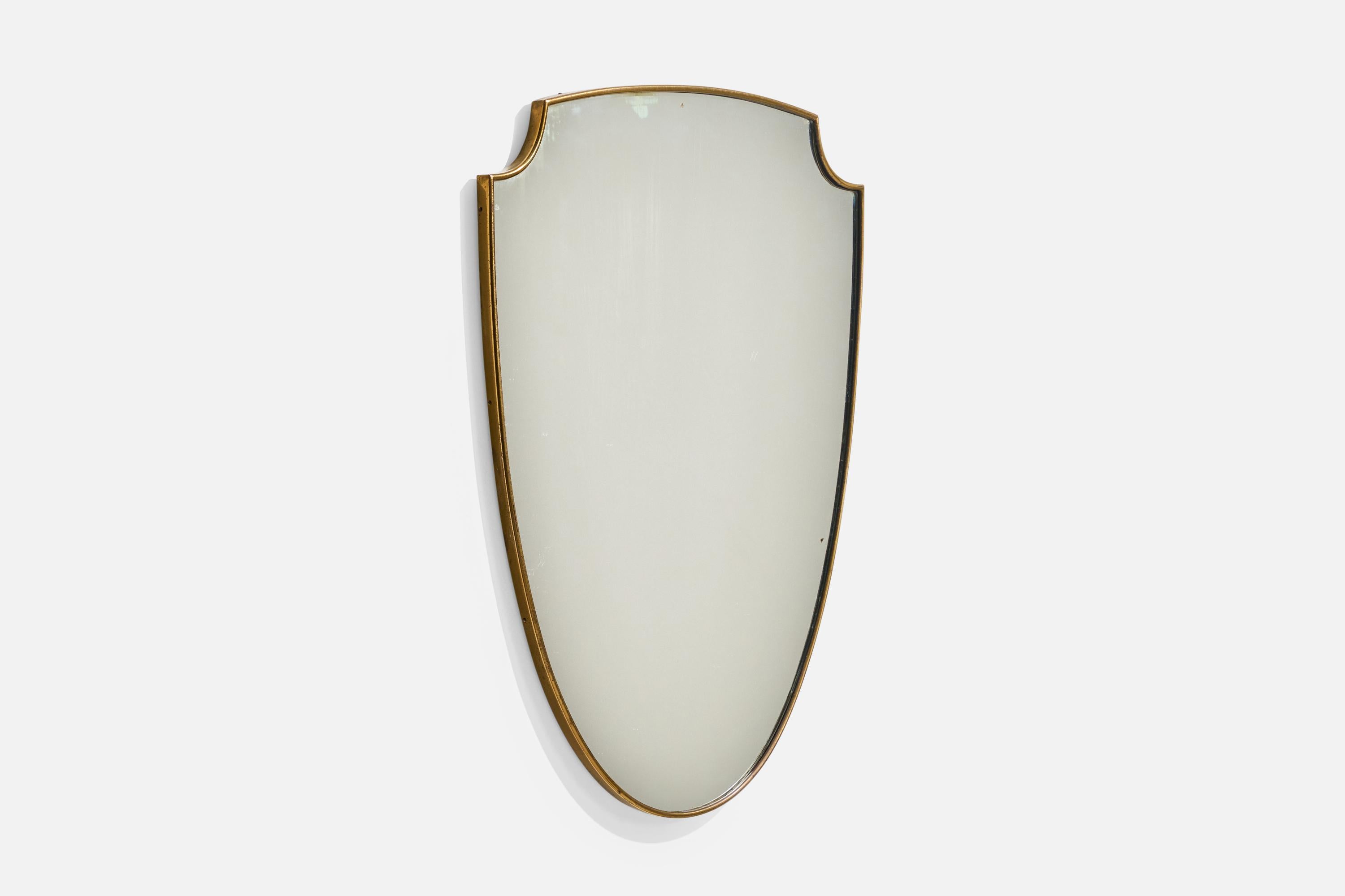 Mid-Century moderno Specchio da parete di design italiano, ottone, vetro a specchio, Italia, 1940 ca. in vendita