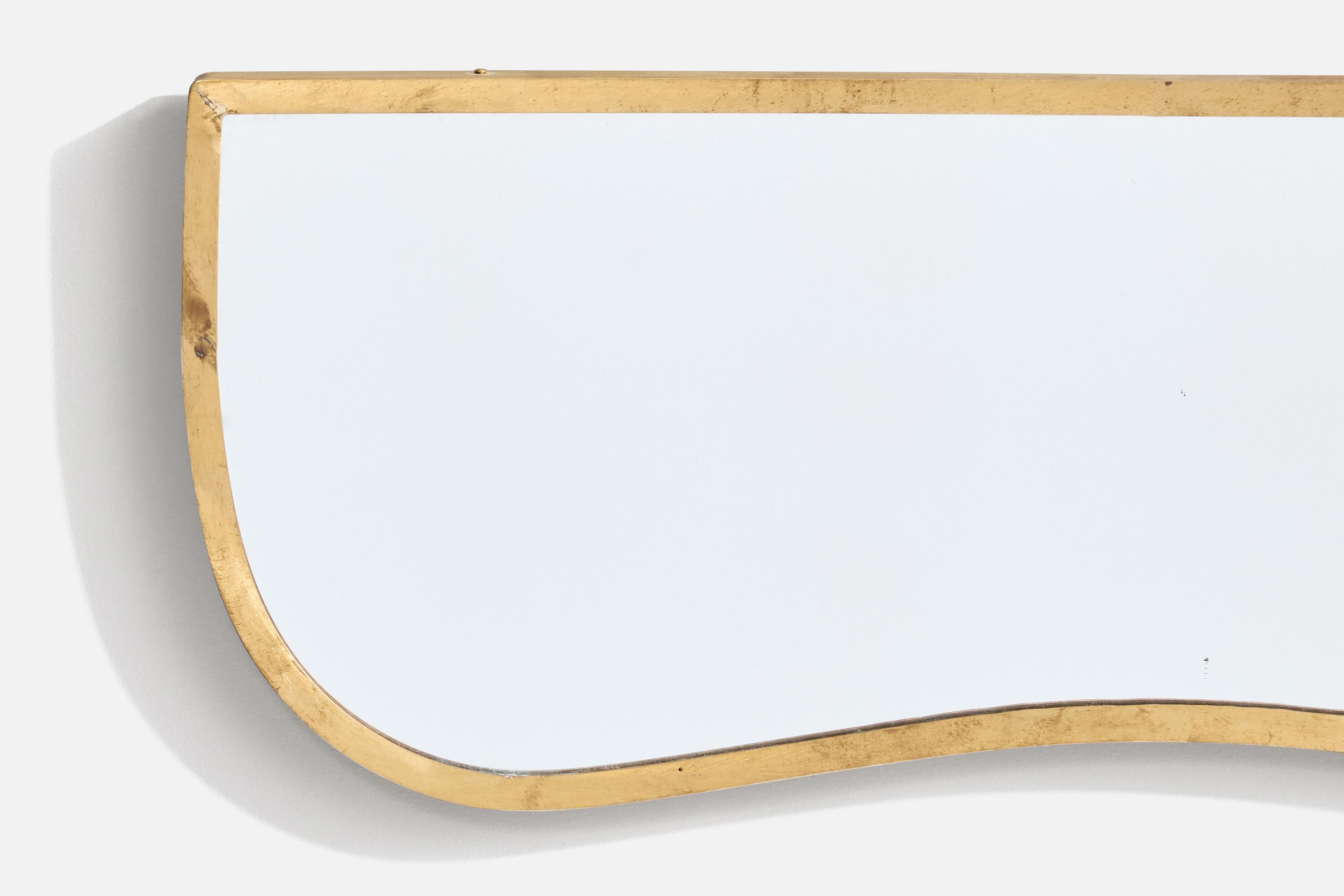 Diseñador Italiano, Espejo de Pared, Latón, Vidrio Espejado, Italia, C. 1940s mediados del siglo XX en venta