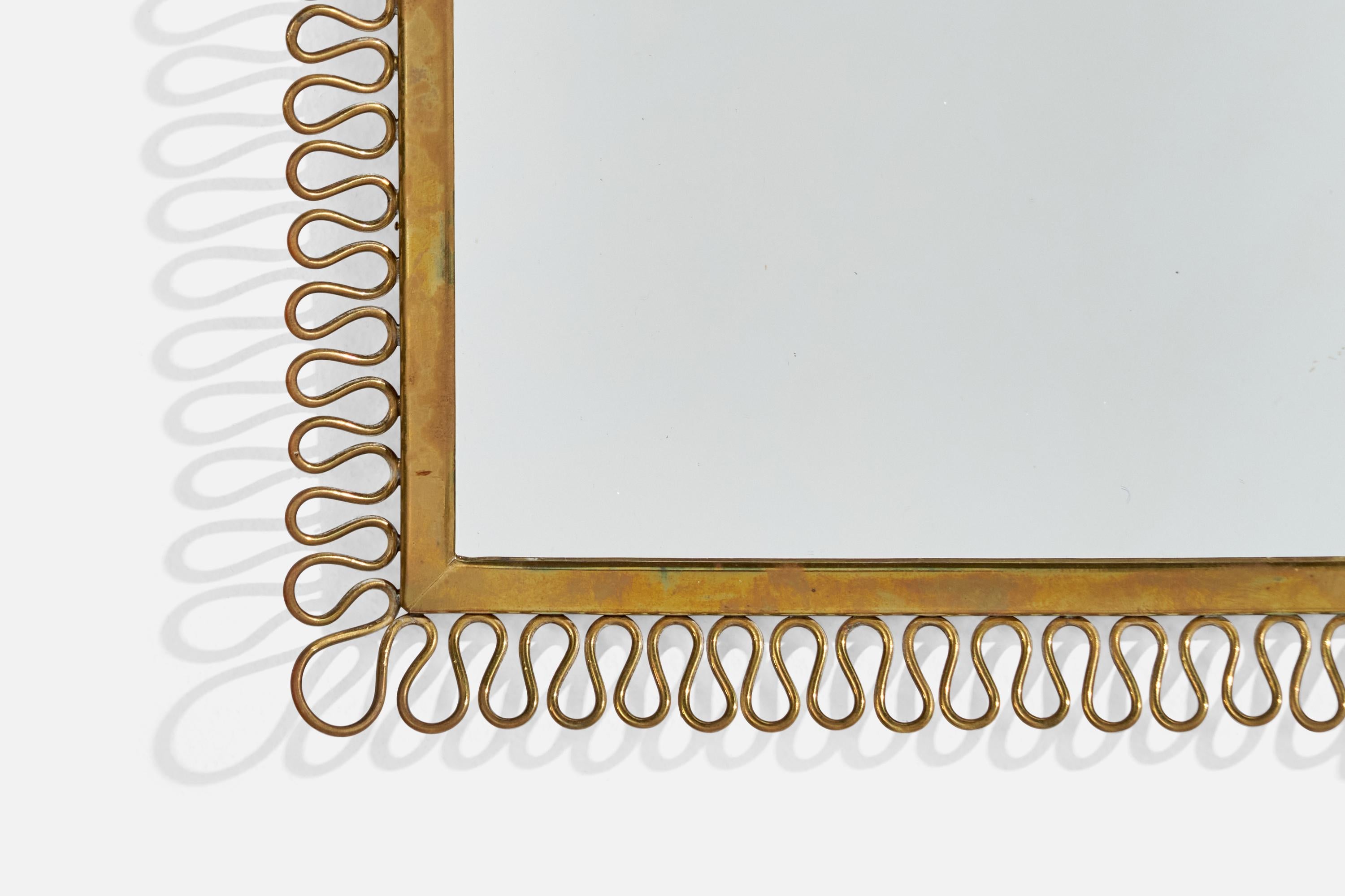 Mid-20th Century Italian Designer, Wall Mirror, Brass, Mirror Glass, Italy, c. 1940s For Sale