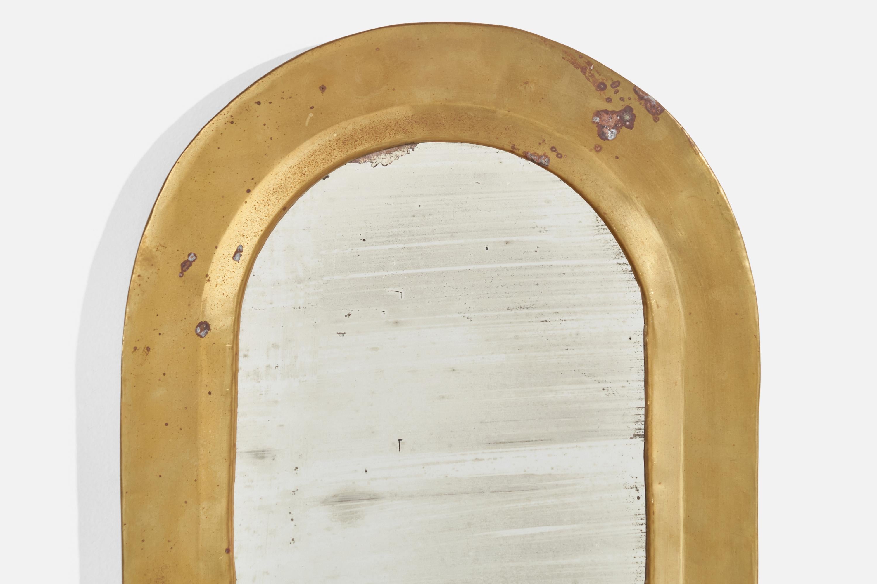 Diseñador italiano, Espejo de pared, Latón, Espejo de cristal, Italia, c. 1940s en Bueno estado para la venta en High Point, NC