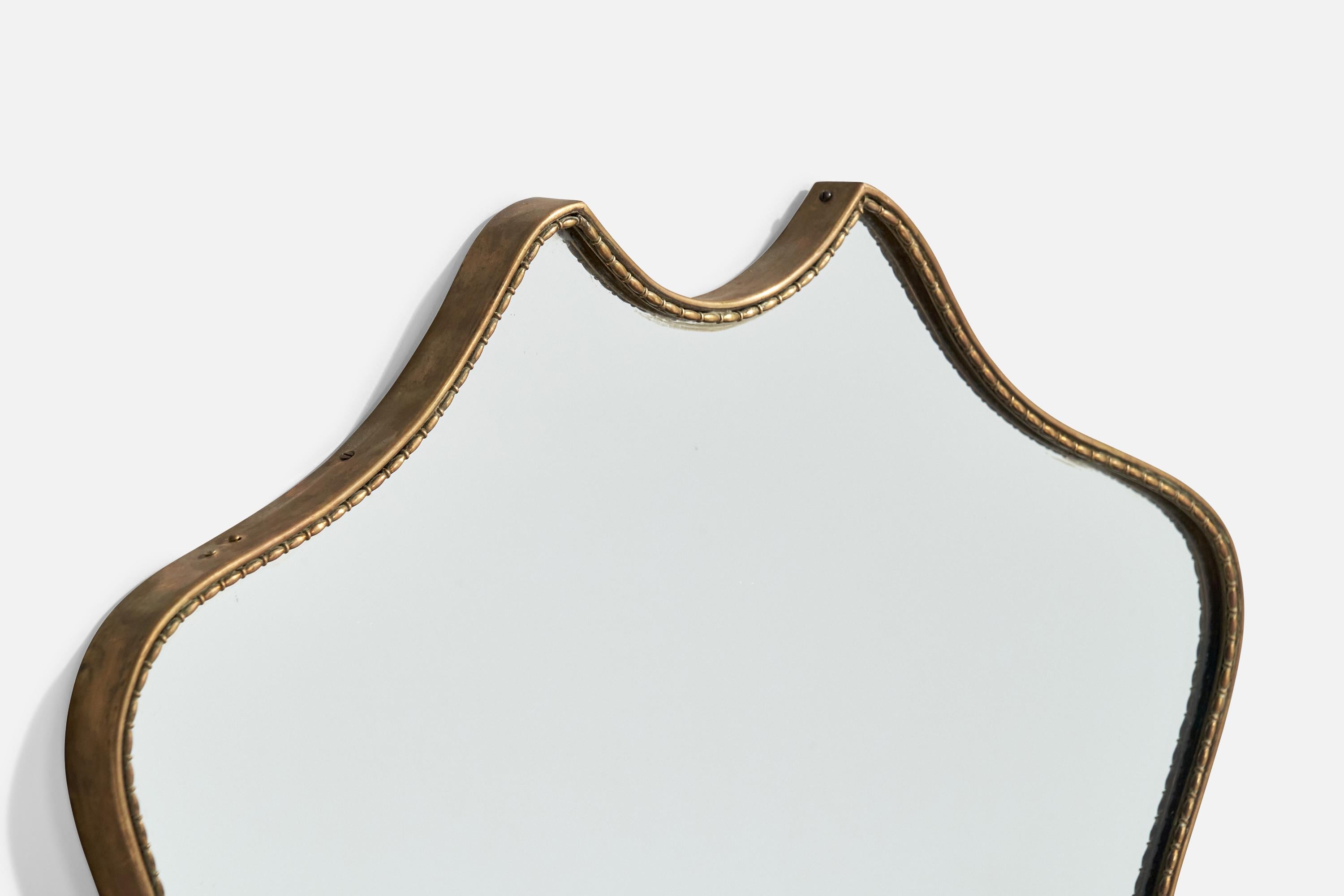Metà XX secolo Specchio da parete di design italiano, ottone, vetro a specchio, Italia, anni '40 ca. in vendita
