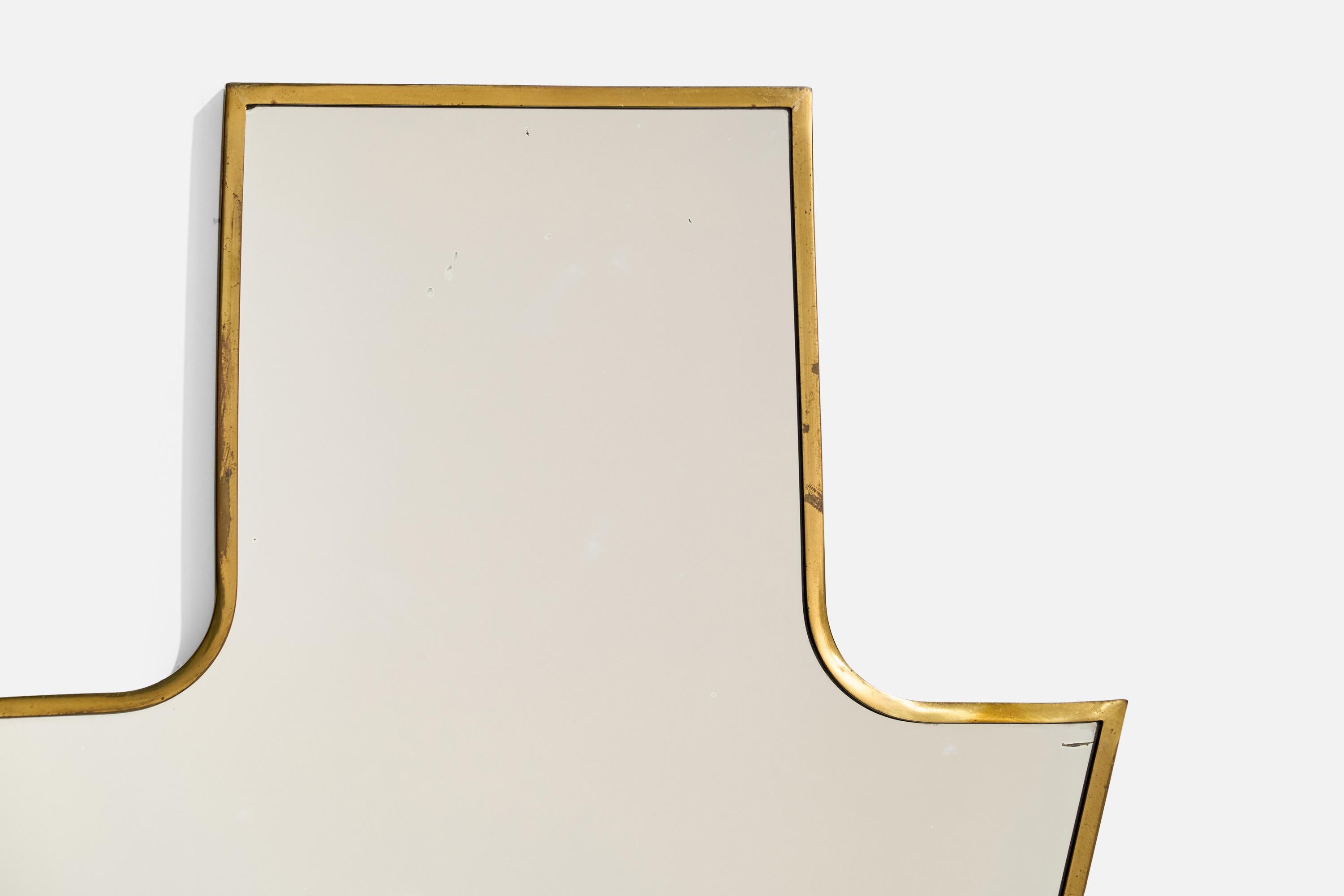 Mid-20th Century Italian Designer, Wall Mirror, Brass, Mirror Glass, Italy, c. 1940s For Sale